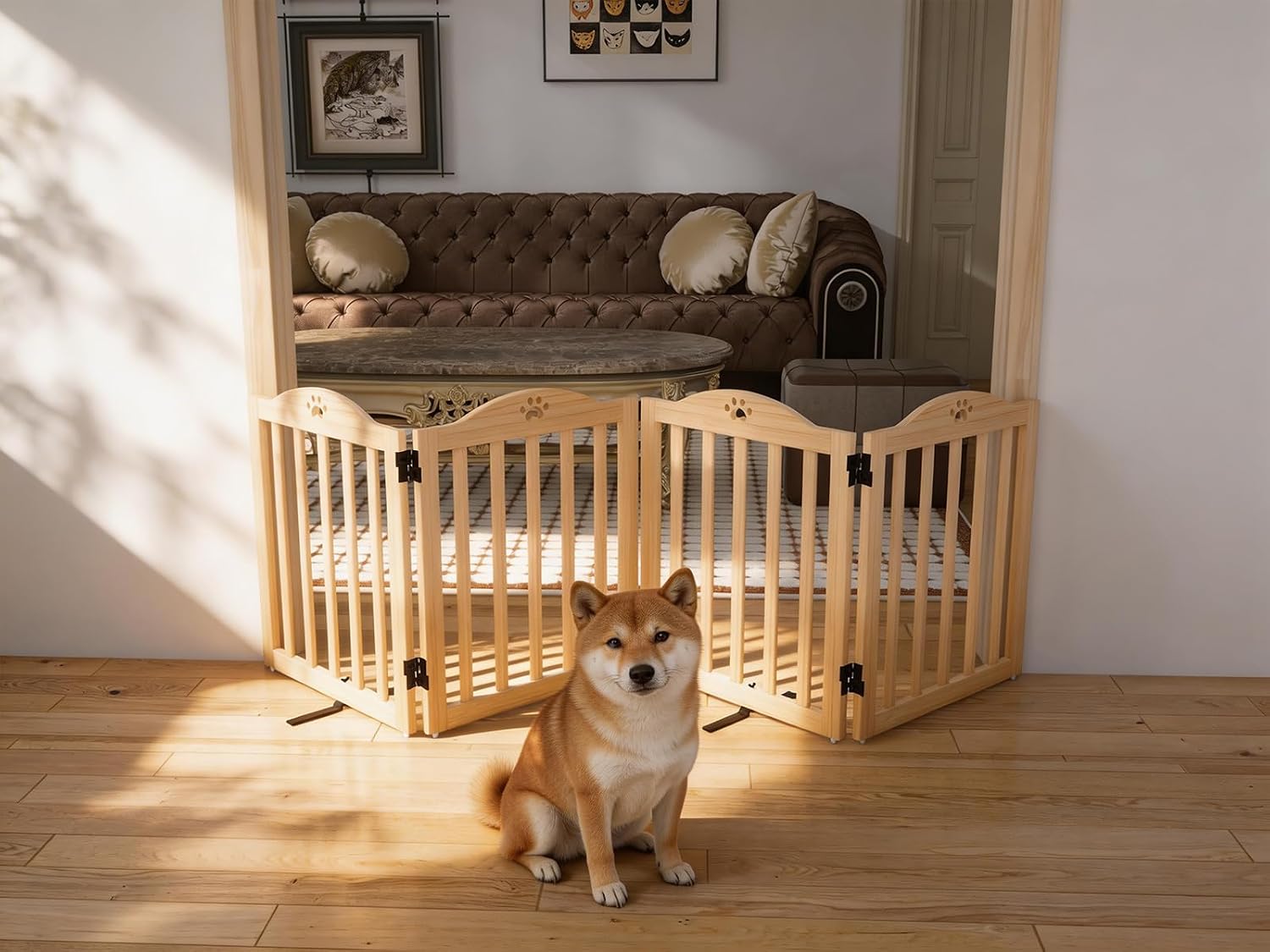 Detalle de YOCAN freestanding wood dog gate, 31.5-inch