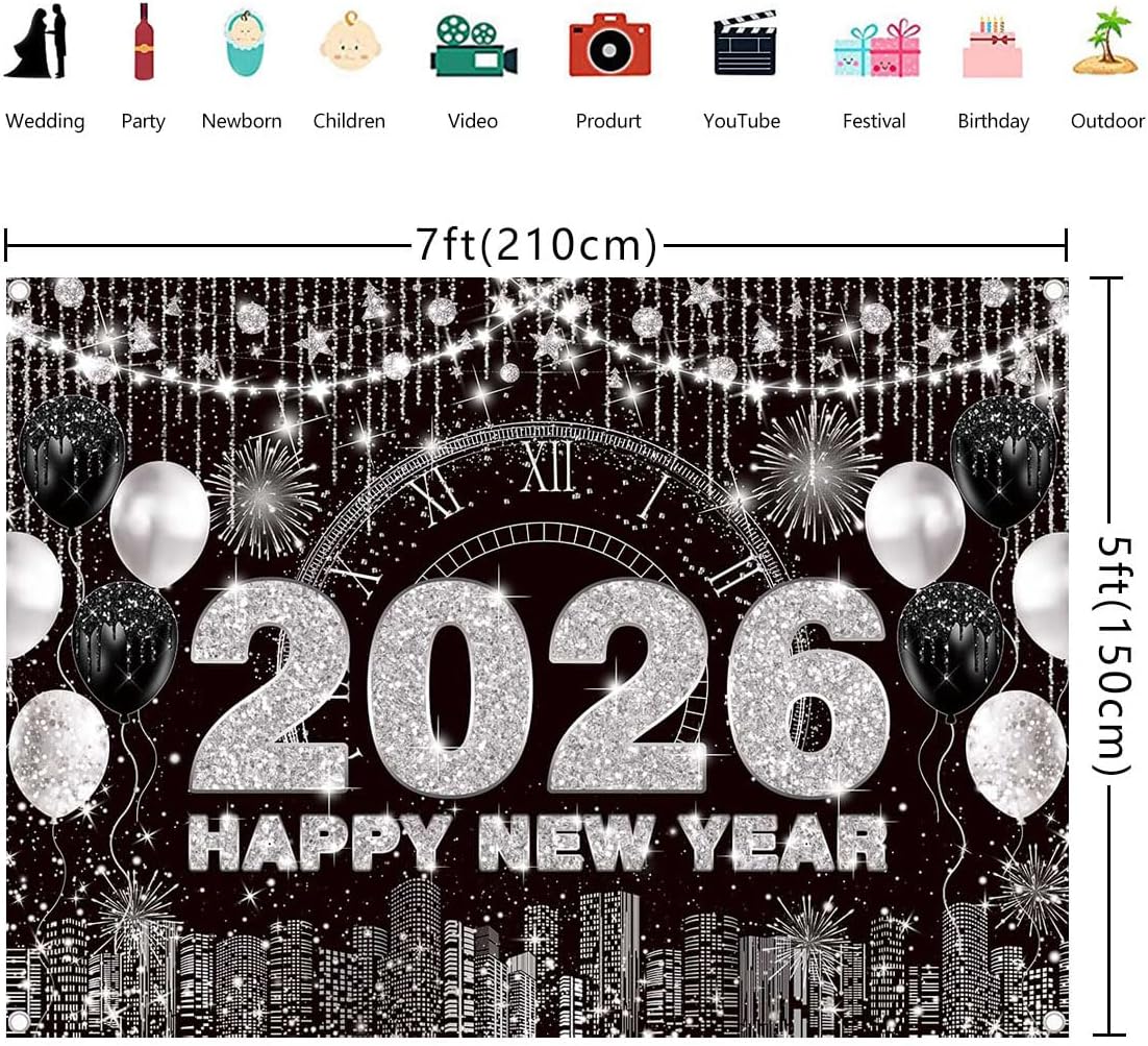 Thumbnail 5 de BINQOO 2026 New Year Eve Backdrop 7x5 ft 🎉