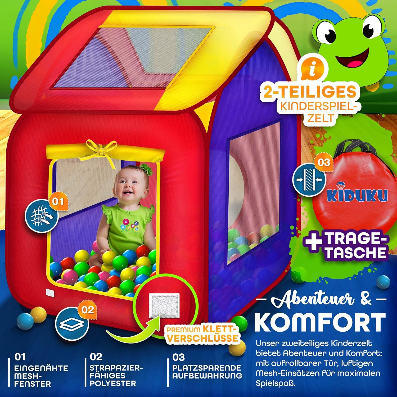 Thumbnail 2 de KIDUKU KZ-007 kinderspeeltent met ballenbak, 200 ballen en opbergtas