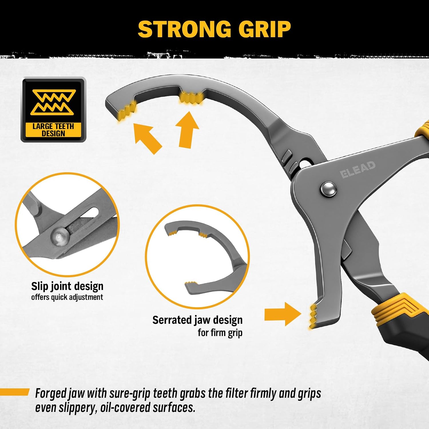 Detalle 2 de ELEAD ED70022 Adjustable Oil Filter Wrench Set, 9" & 12" Carbon Steel Pliers