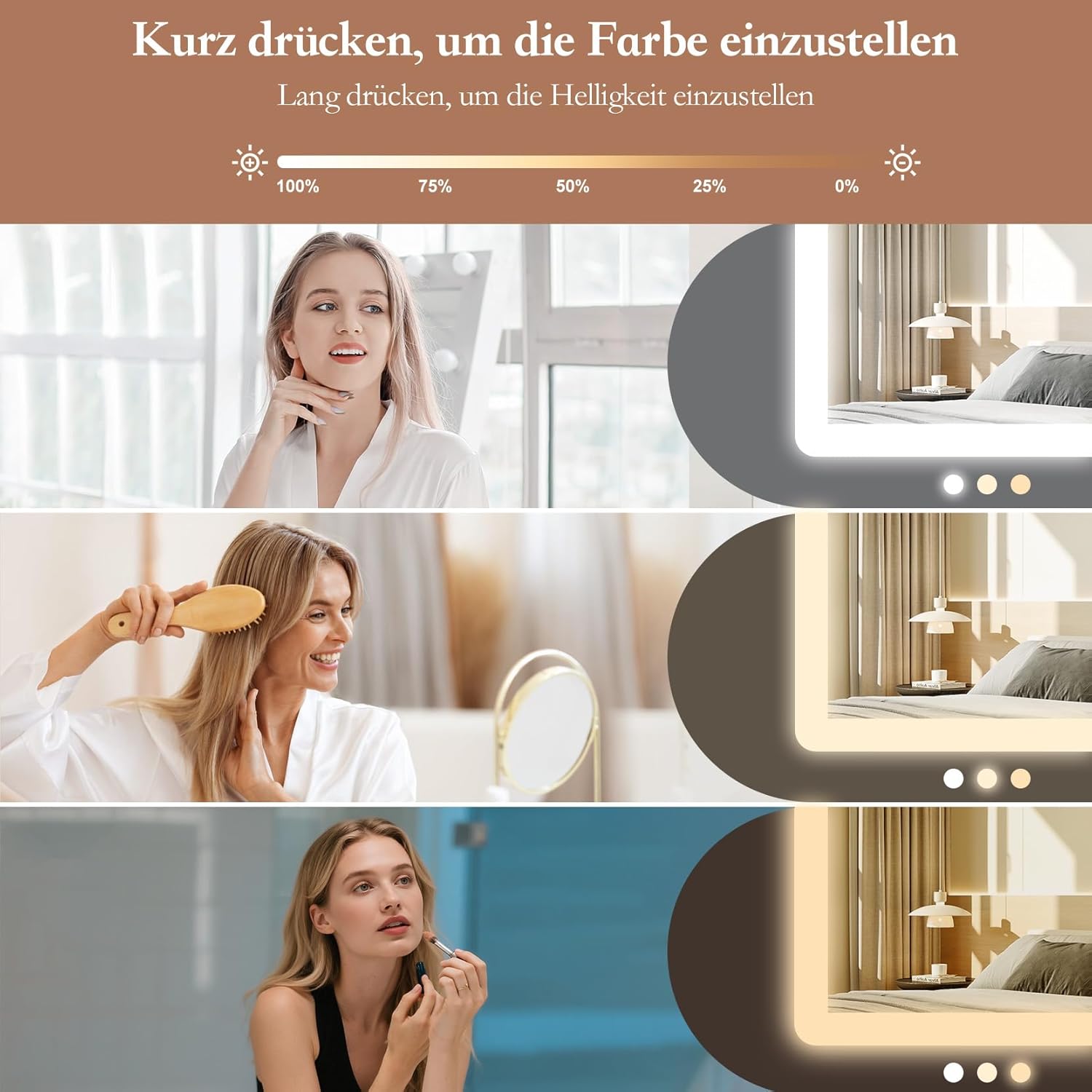 Thumbnail 2 de Dripex coiffeuse 115 cm blanche avec miroir éclairé et prises intégrées, plateau en verre