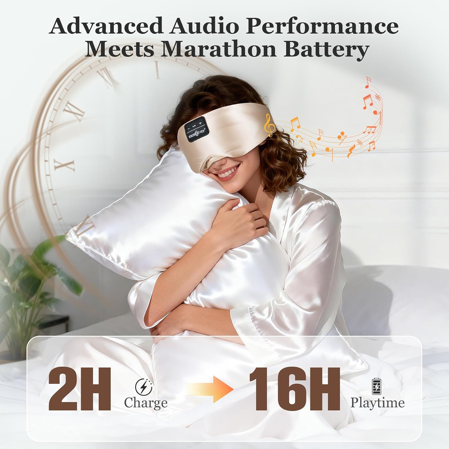 Detalle de MUSICOZY Sleep Mask Headphones with 3D silk design and Bluetooth 5.4 for side sleepers