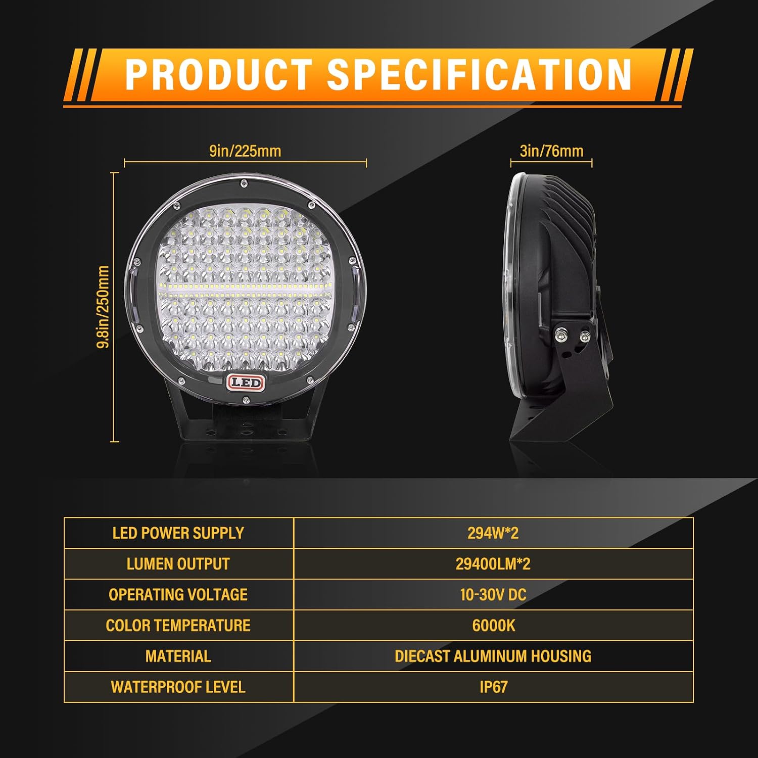 Detalle 2 de RIGIDON 2 faros led 9 pulg 294W