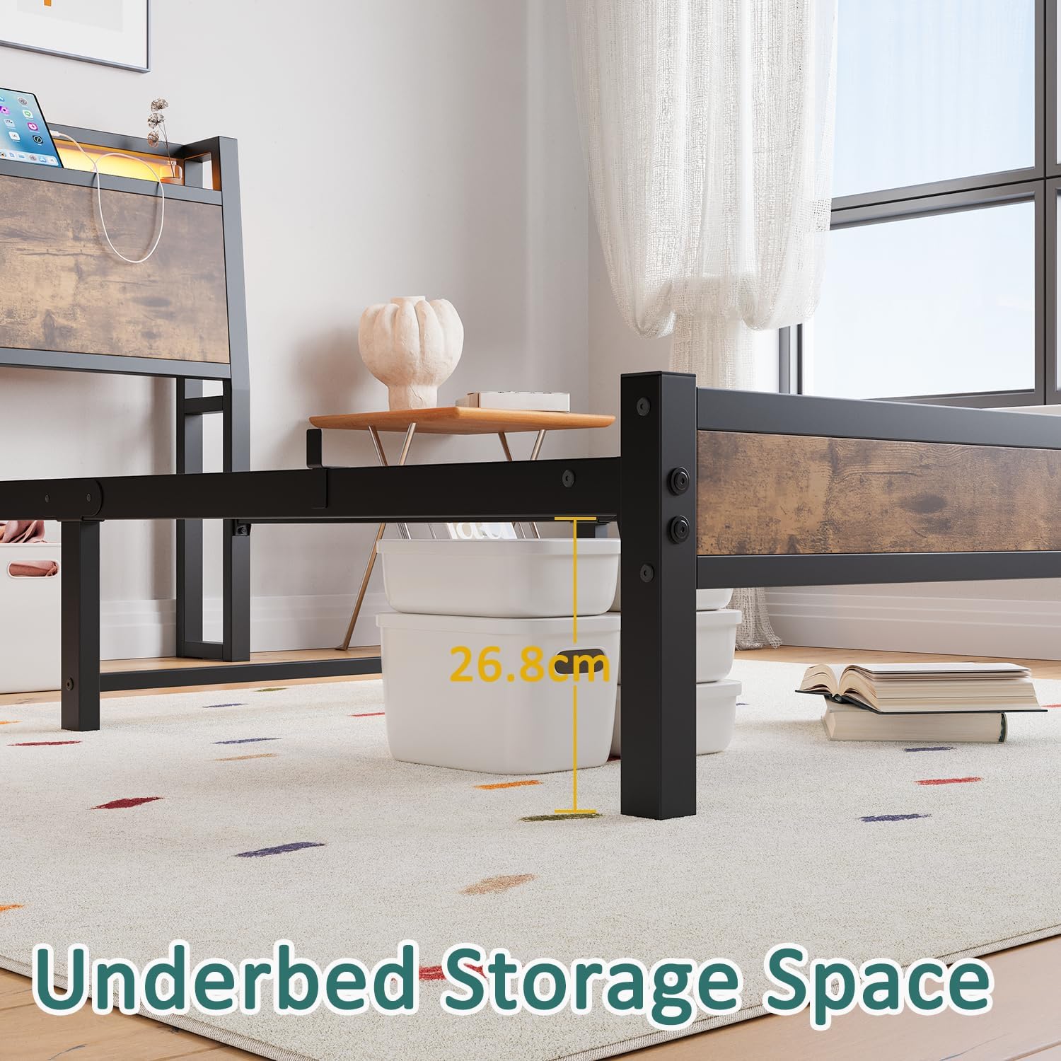 Detalle de JELUTE 3ft single bed frame with charging