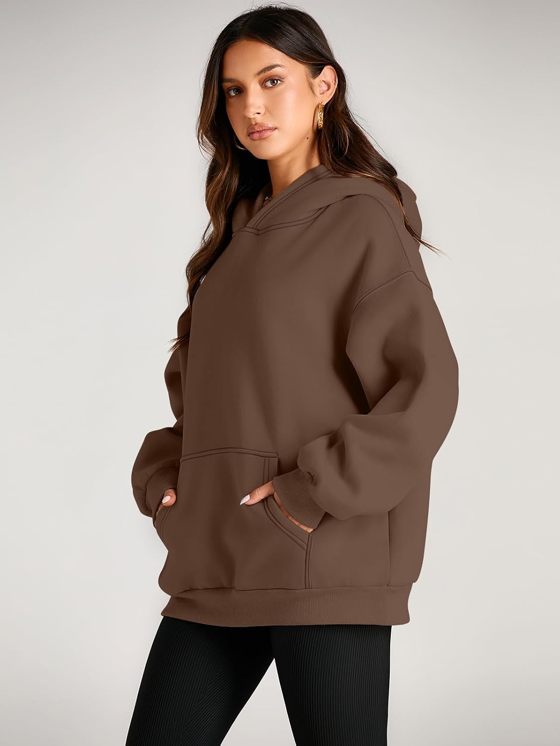 Detalle de EFAN Women's Oversized Fleece Hoodie with Dropped Shoulders and Side Pockets
