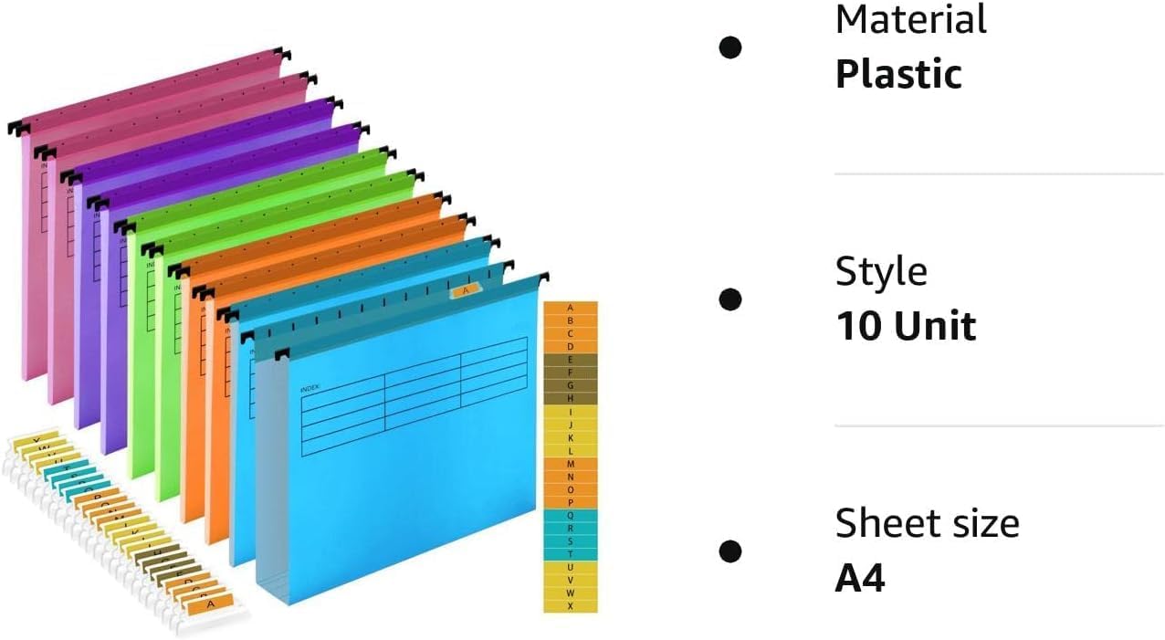 Thumbnail 5 de A4 Suspension File Set: 10 Polypropylene Hanging Filing Folders with Tabs and Card Inserts