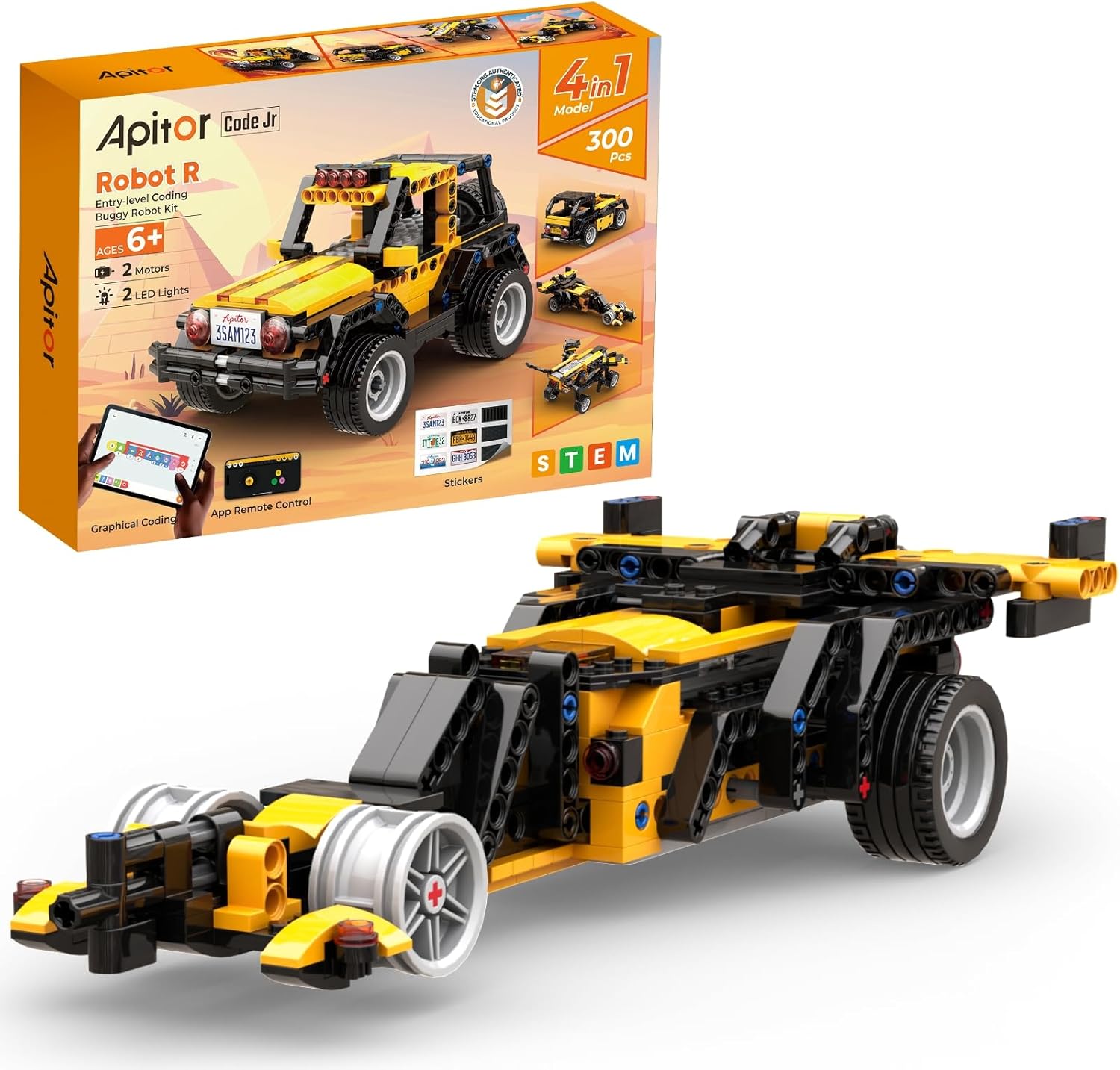 Apitor Robot R – 4-in-1 Bau- und Programmierroboter für Kinder (6–12), App-gesteuerter Off-Roader mit 300 Bausteinen