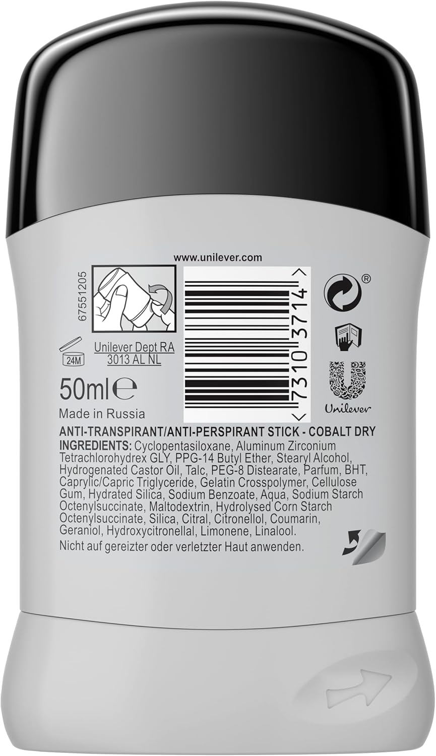 Detalle 1 de Rexona Cobalt Dry Stick Antitranspirante Hombre 6x50ml
