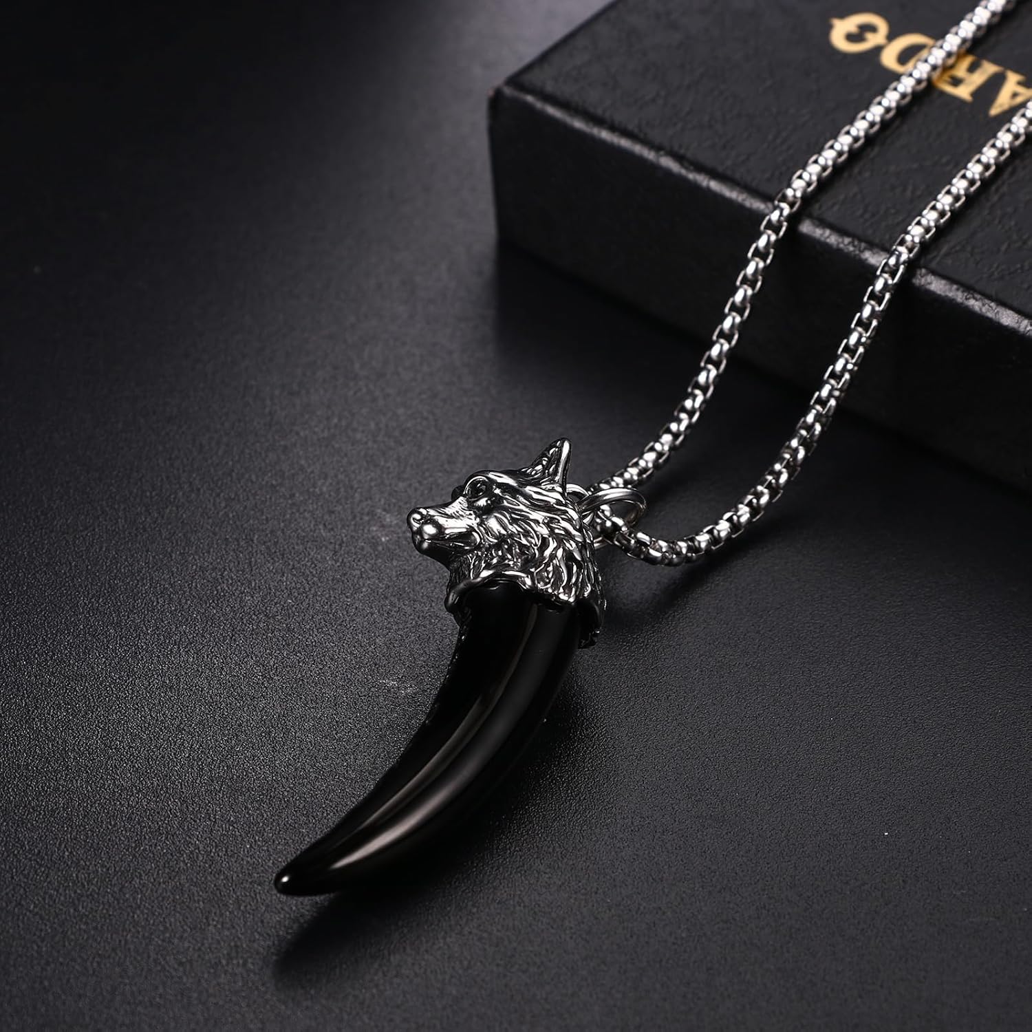 Thumbnail 5 de JewelryWe Herren Halskette mit Wolfszahn Anhänger aus Edelstahl – verstellbare Kette, Schwarz/Silber/Gold/Rosegold