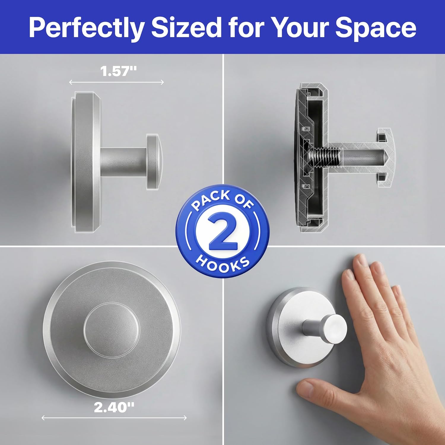 Thumbnail 6 de HOME SO 2-Pack Suction Cup Hooks for Shower & Bathroom – Nickel Finish