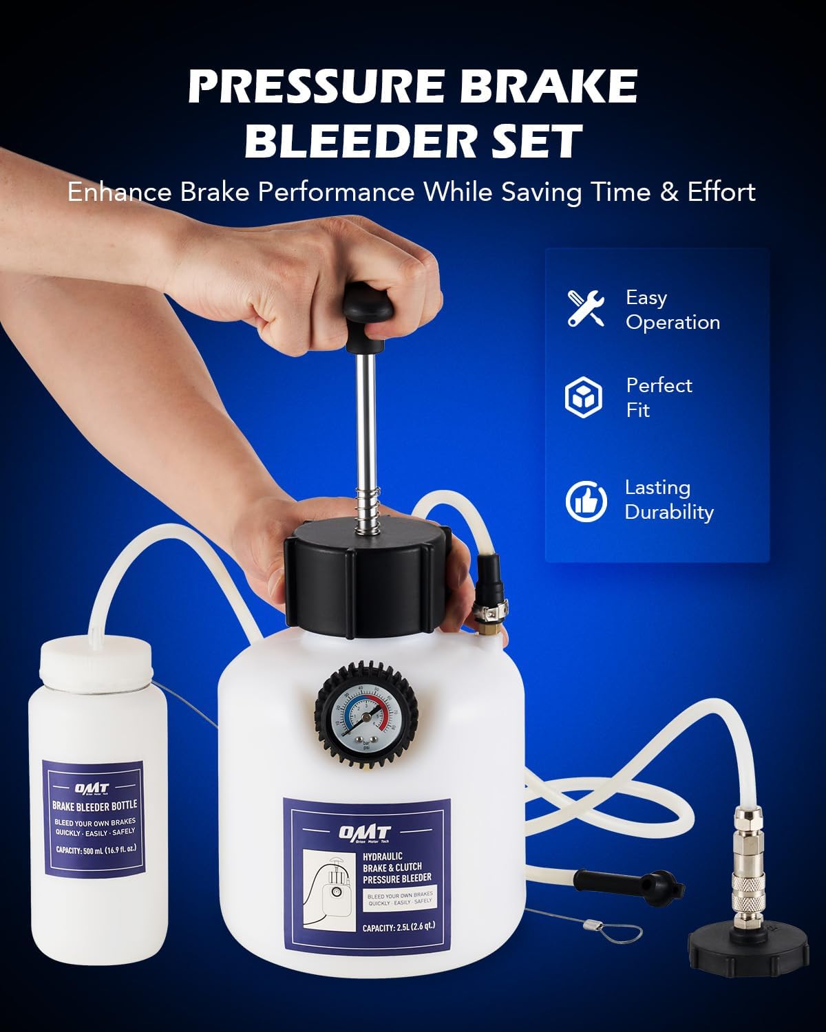 Detalle de Orion Motor Tech Pressure Bleeder 2.5L Set with 49.5mm Adapter (Manual Brake Bleeder)