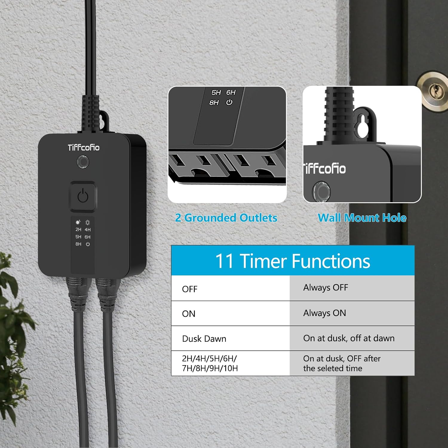 Detalle 2 de Tiffcofio TF-261A Outdoor Timer 2-Pack with Remote and Dusk-to-Dawn Sensor