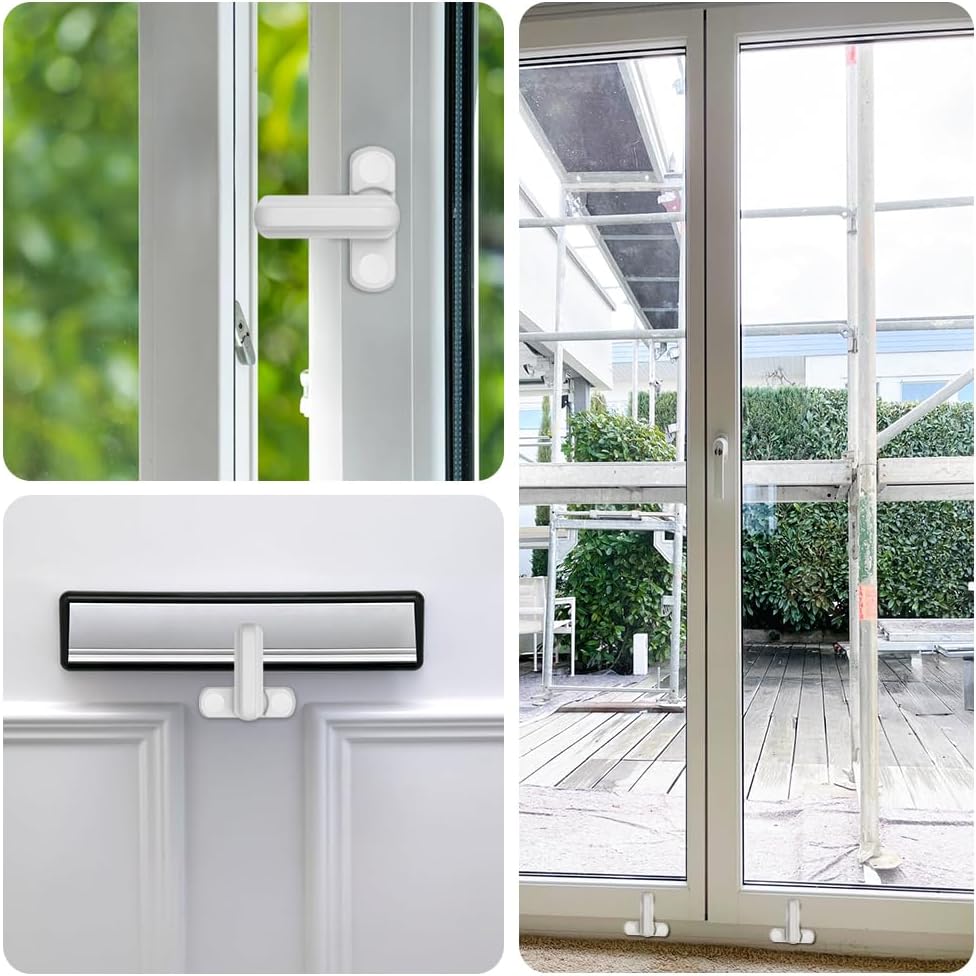 Thumbnail 5 de flintronic set da 4 serrature di sicurezza per finestre e porte, in lega di alluminio (bianco) per PVC e legno/composito