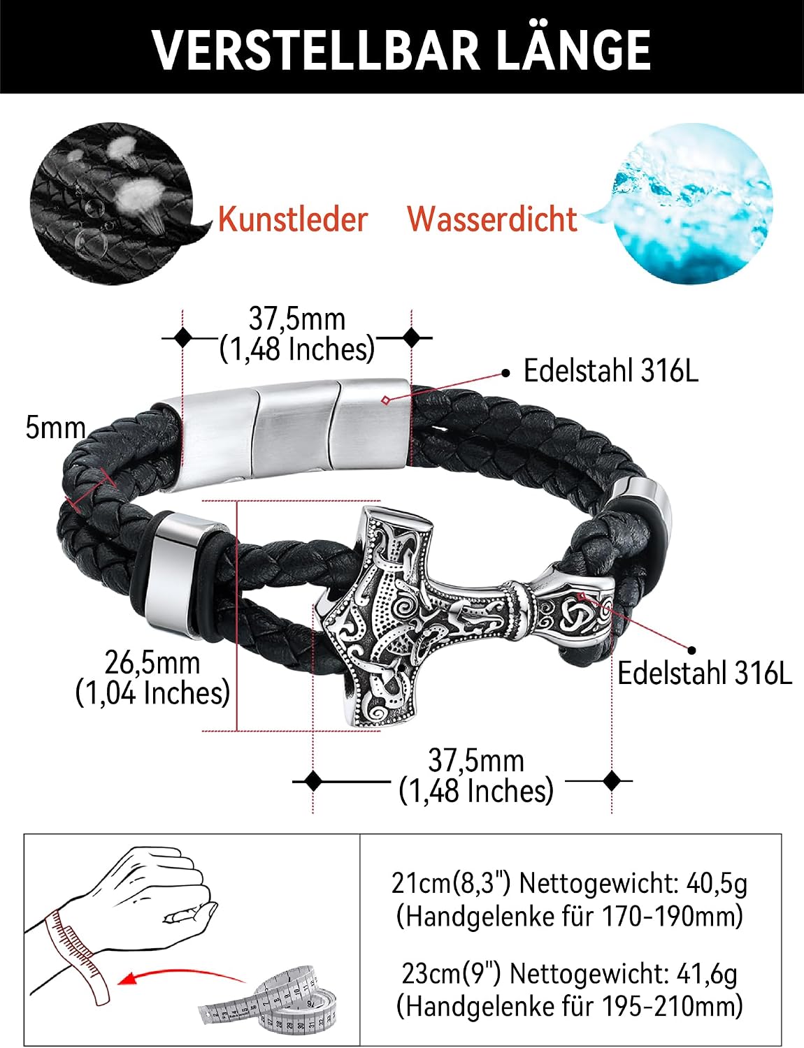 Thumbnail 4 de FaithHeart Lederarmband im Wikinger-Stil mit Magnetverschluss – Wickelarmband geflochten, 21/23 cm