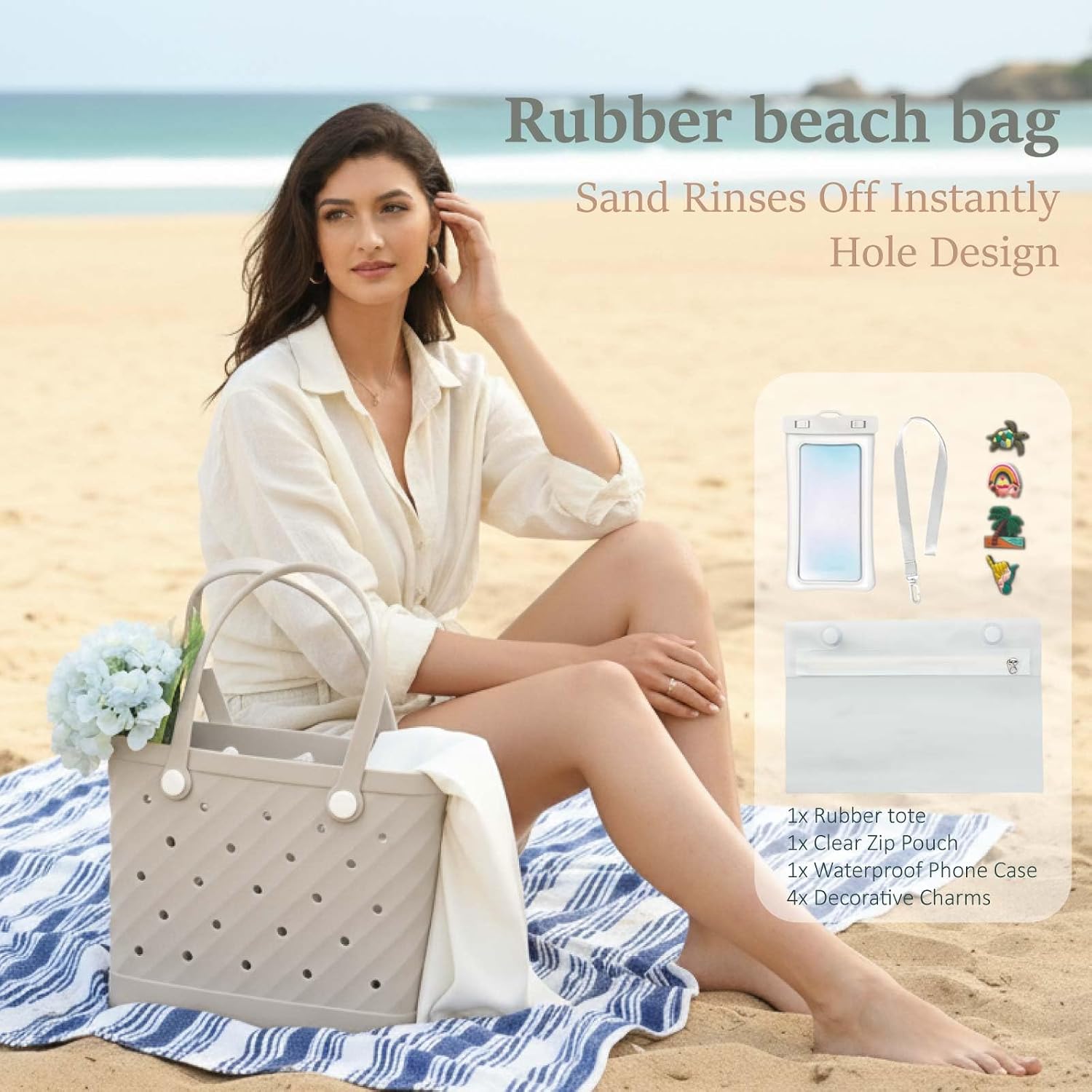 Detalle de LiAYiD Waterproof EVA Beach Tote with Open Top and Zippered Inner Pouch