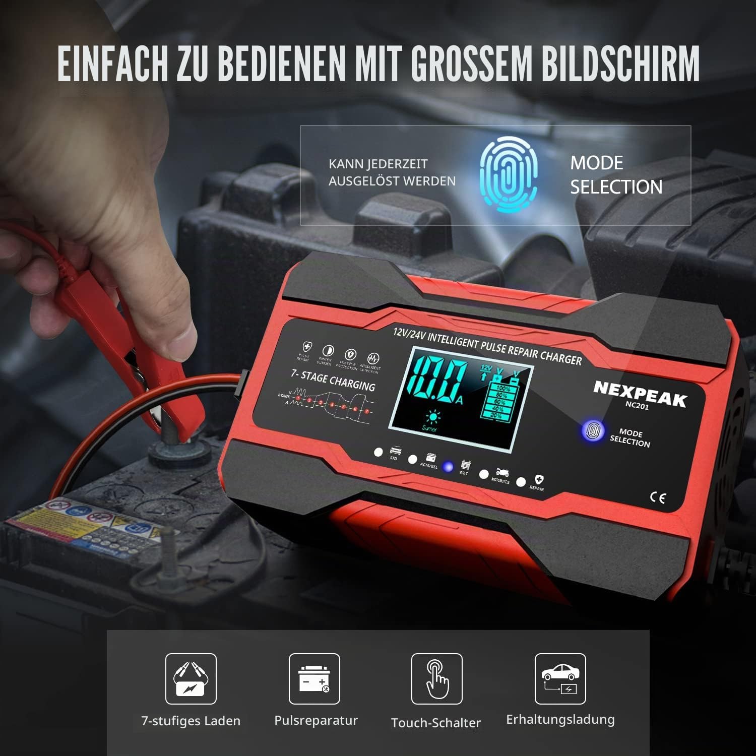 Detalle de 10A Autobatterie-Ladegerät 12V/24V Smart Ladegerät für Auto
