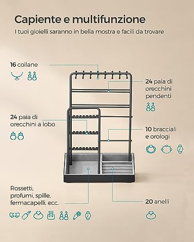 Detalle de SONGMICS Portagioie JJS021B01: Espositore per Gioielli in Metallo con Velluto, Nero