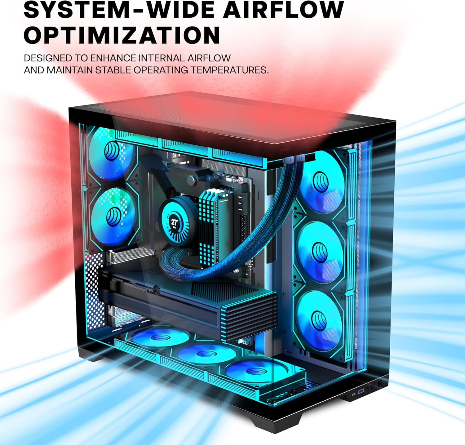 Thumbnail 2 de ANSAITE ATX PC-Gehäuse H9: Mid-Tower mit 9 ARGB PWM-Lüfter, 360 mm Radiator, Panorama-Glas