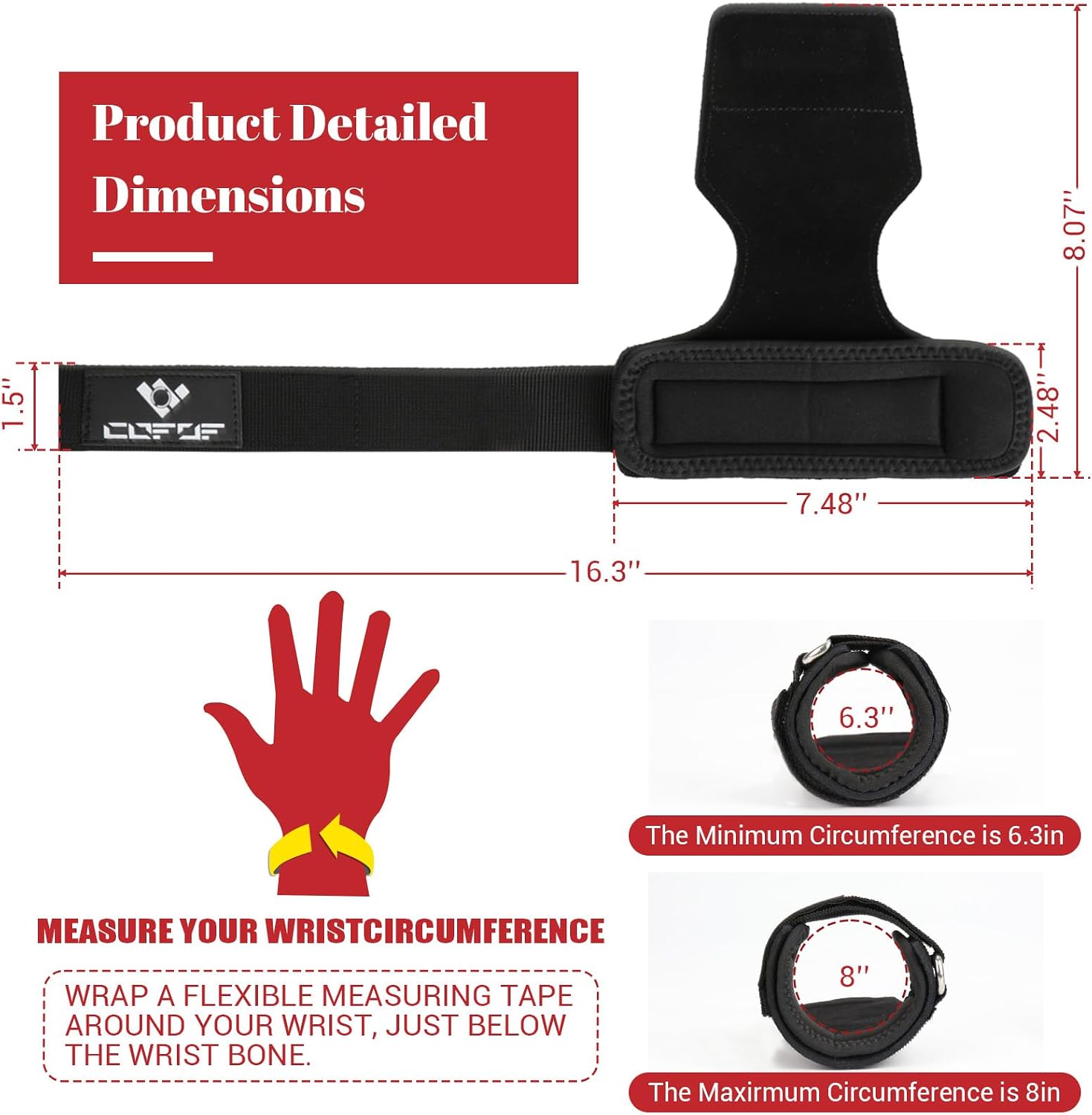 Detalle de COFOF Wrist Strap Leather Weightlifting Straps with Adjustable Neoprene Padding