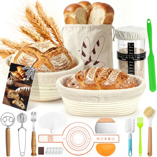 Detalle de AMIPOW kit de boulangerie au levain 37 pièces avec bannetons rond et ovale