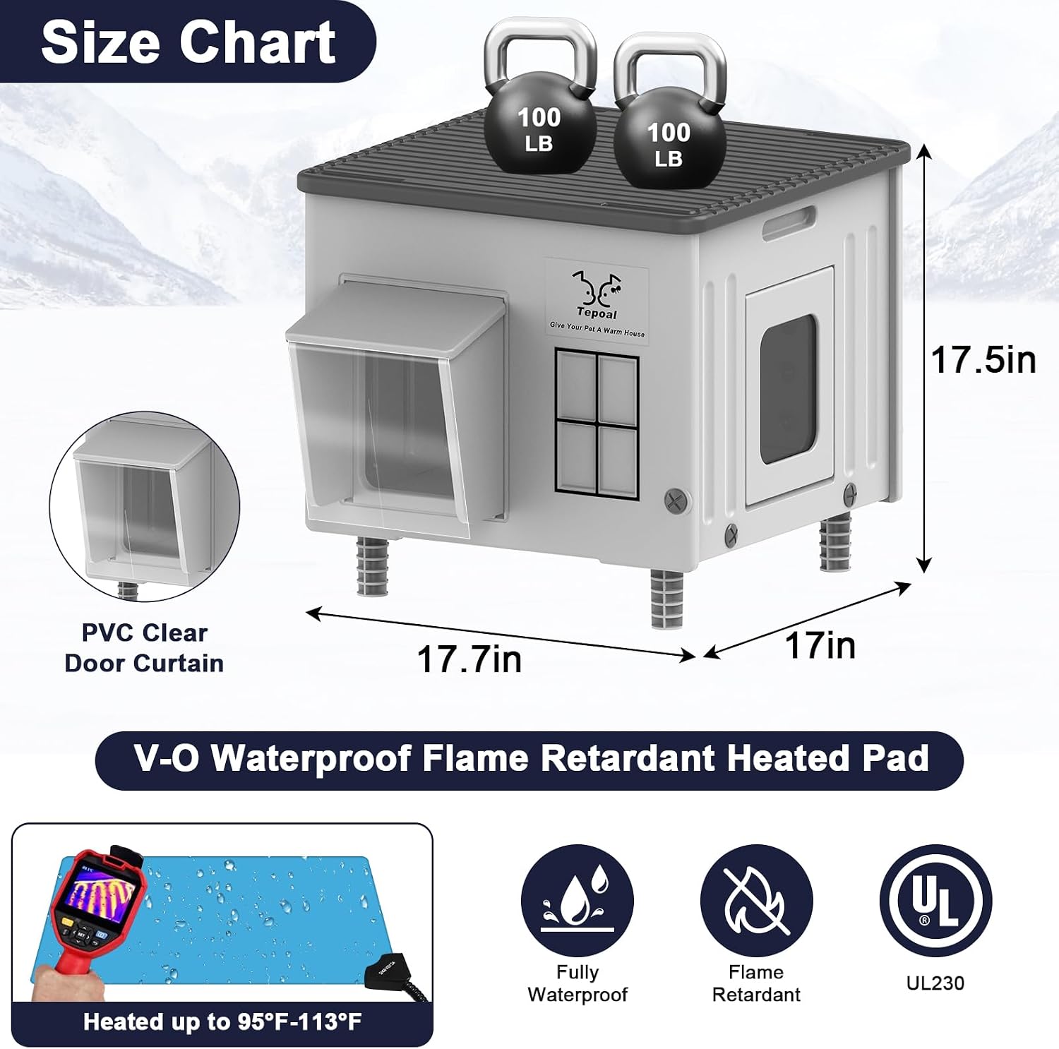 Detalle 2 de Lxheir PL3560C Heated Outdoor Cat House, 17.7 x 17 x 17.5 in