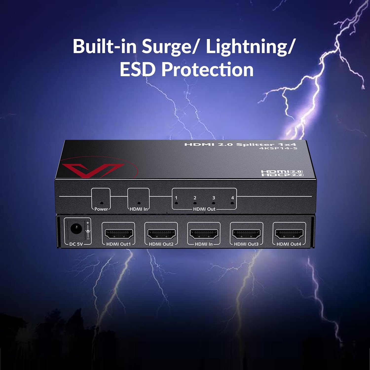 Detalle de AV Access 1x4 HDMI Splitter: 4K@60Hz distribution with auto downscaling and HDR/HD audio support