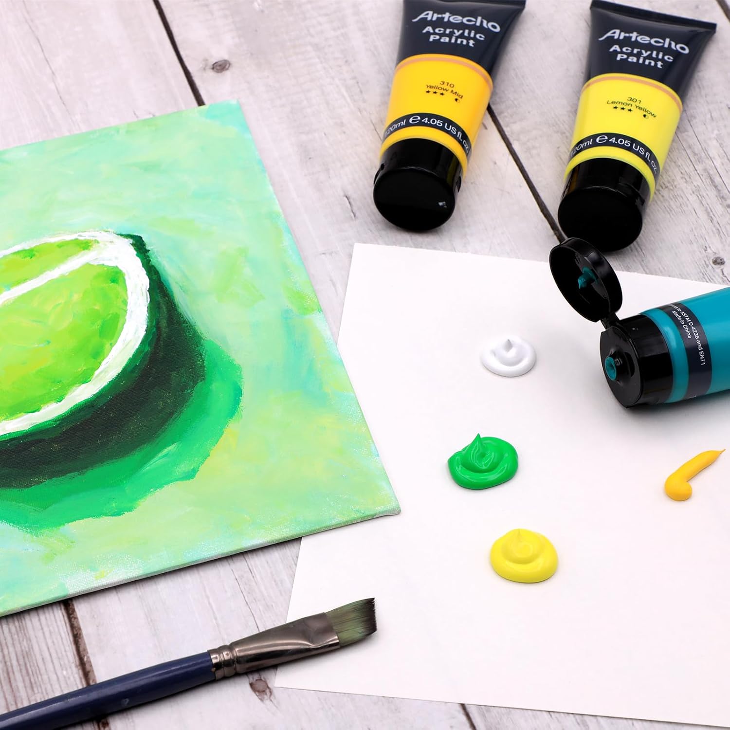 Detalle de Artecho Professional Acrylic Paint Set: 20 Primary Colours in 120 ml Tubes