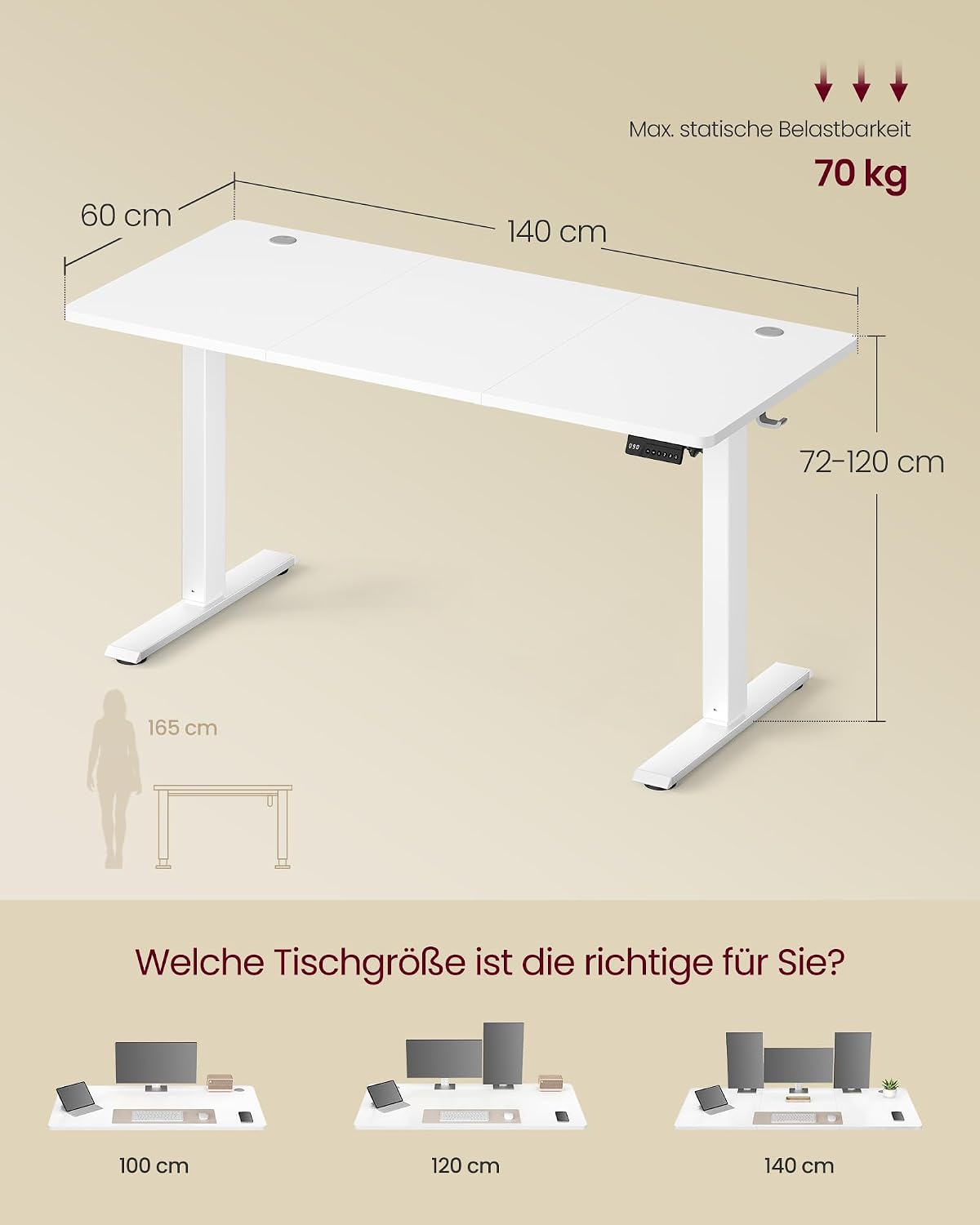 Thumbnail 2 de VASAGLE Höhenverstellbarer Schreibtisch 140x60 cm