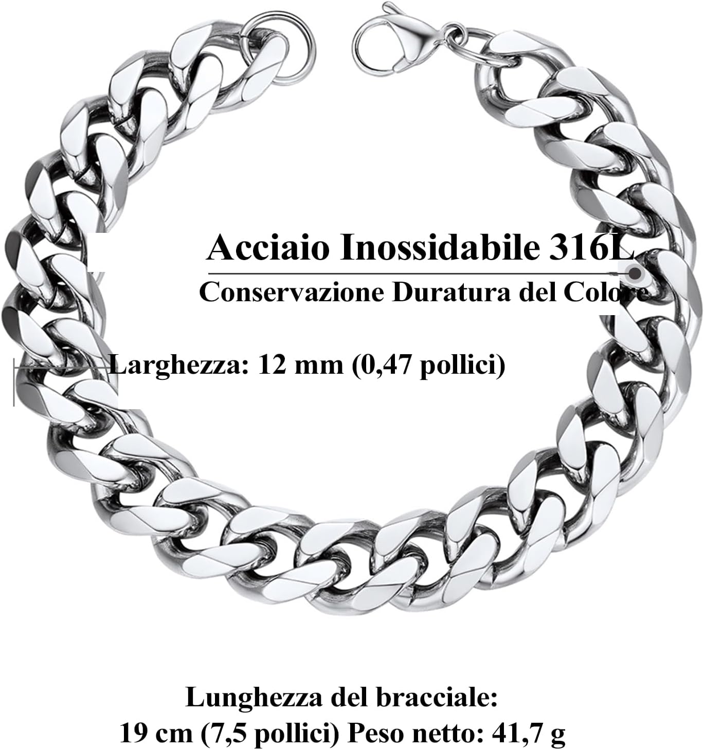 Thumbnail 6 de PROSTEEL Bracciale da Uomo a Catena Cubana: Acciaio Inossidabile e Placcatura 18K