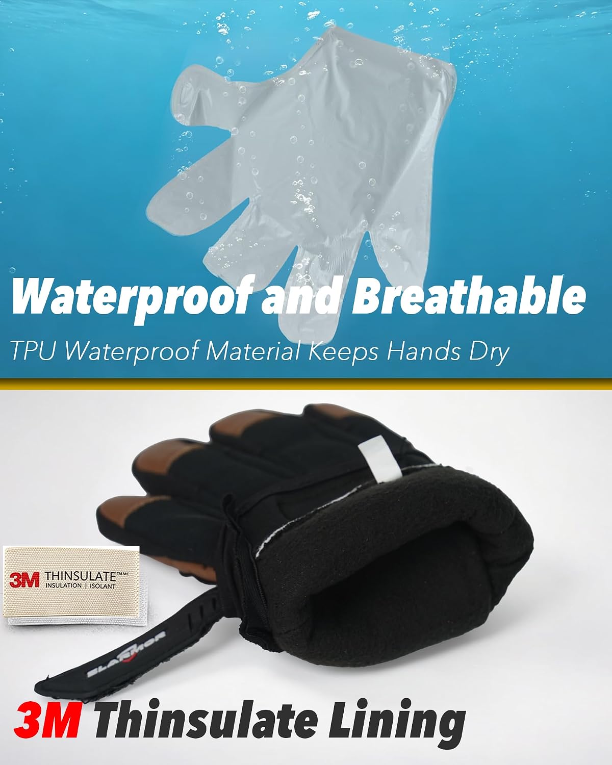Detalle 2 de SLARMOR Winter Work Gloves for Men, Waterproof, Touchscreen, Cowhide Palm