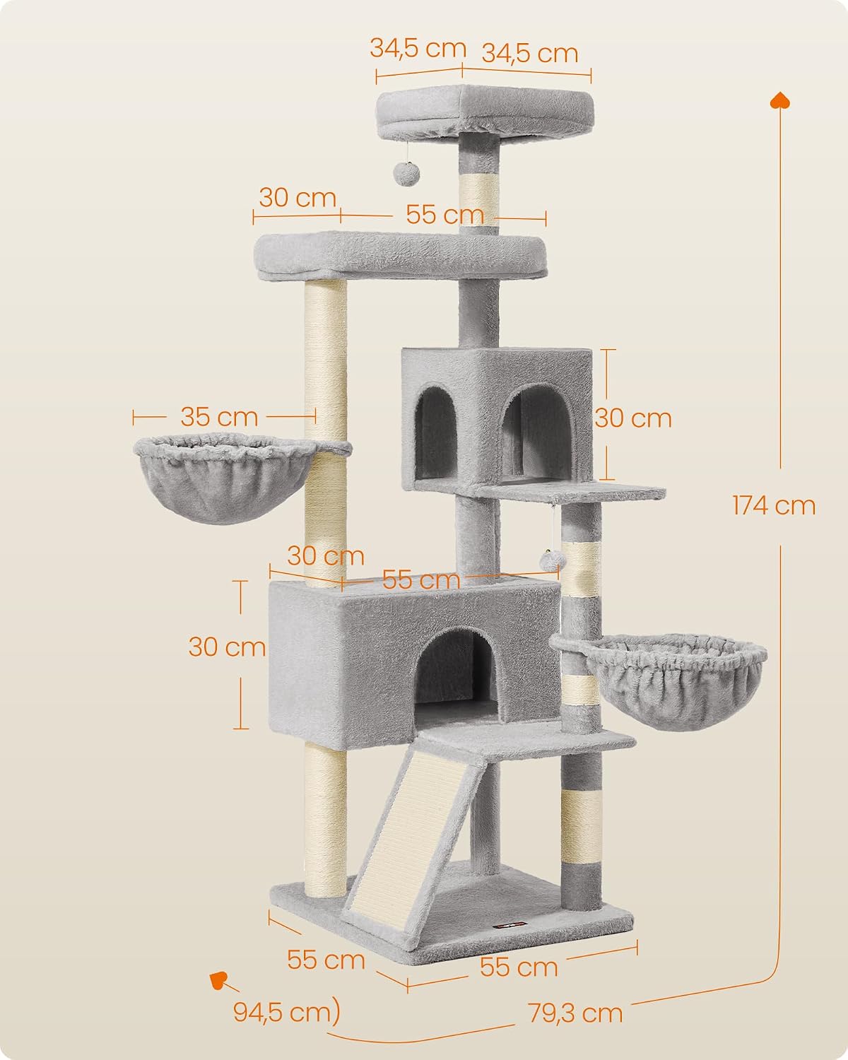 Thumbnail 4 de Feandrea PCT006G01 large cat tree, 174 cm, double condo and sisal posts