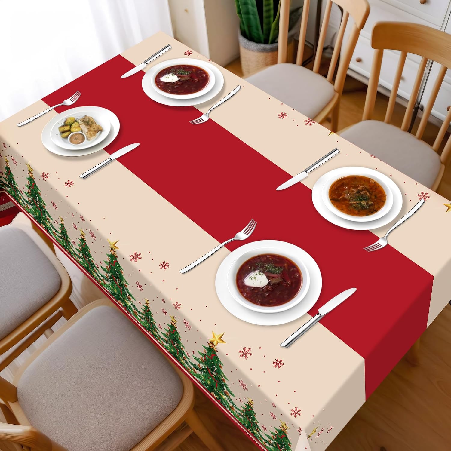 Detalle 2 de Childom disposable Christmas tablecloths, 54 x 108 inches