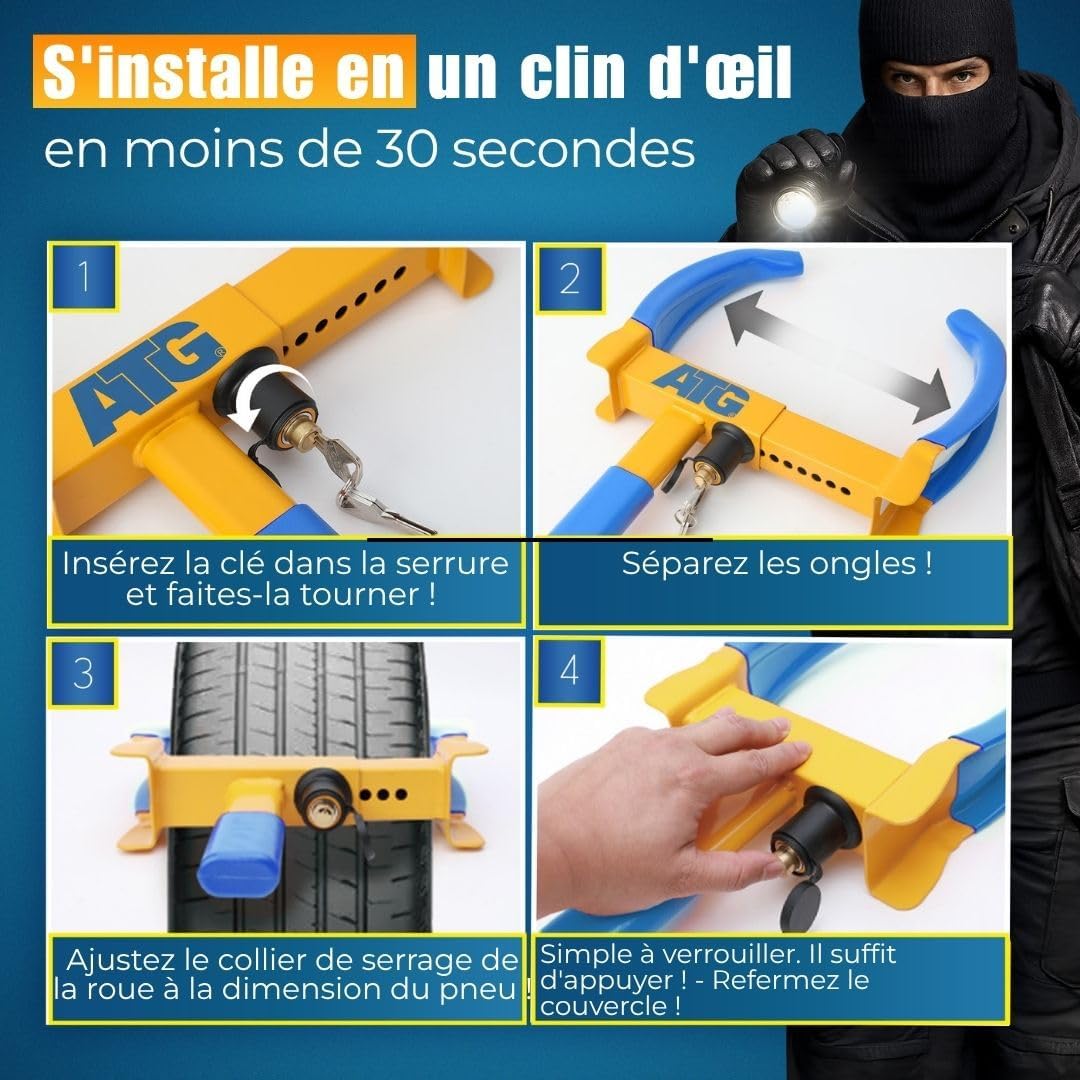 Thumbnail 4 de ATG Sabot de Roue Voiture & Remorque – Antivol Roue Universel 18–28 cm