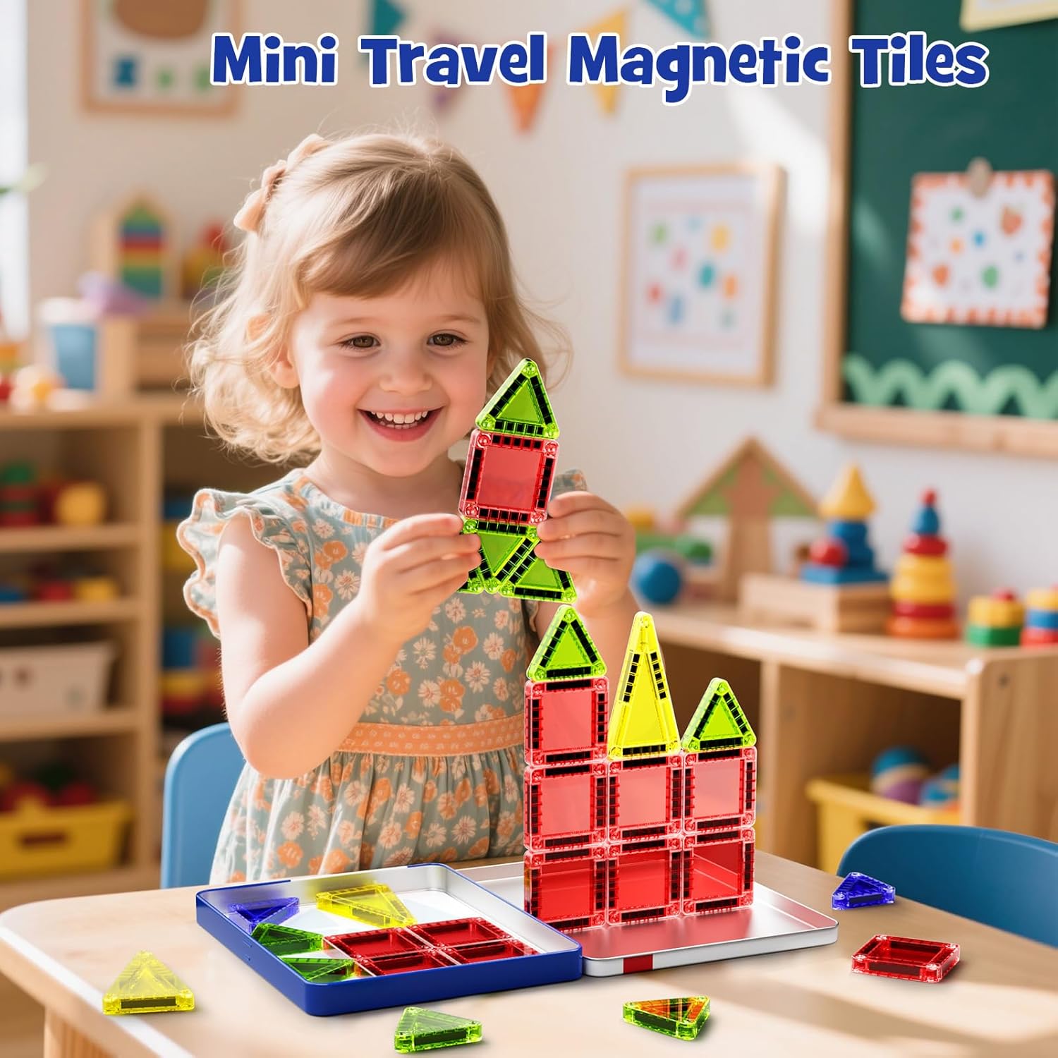Detalle de Reise magnetische Fliesen – 26-teilige Mini magnetische Bausteine, Travel-Set mit Eisen-Box (ab 3 Jahren) – Montessori kreativ unterwegs