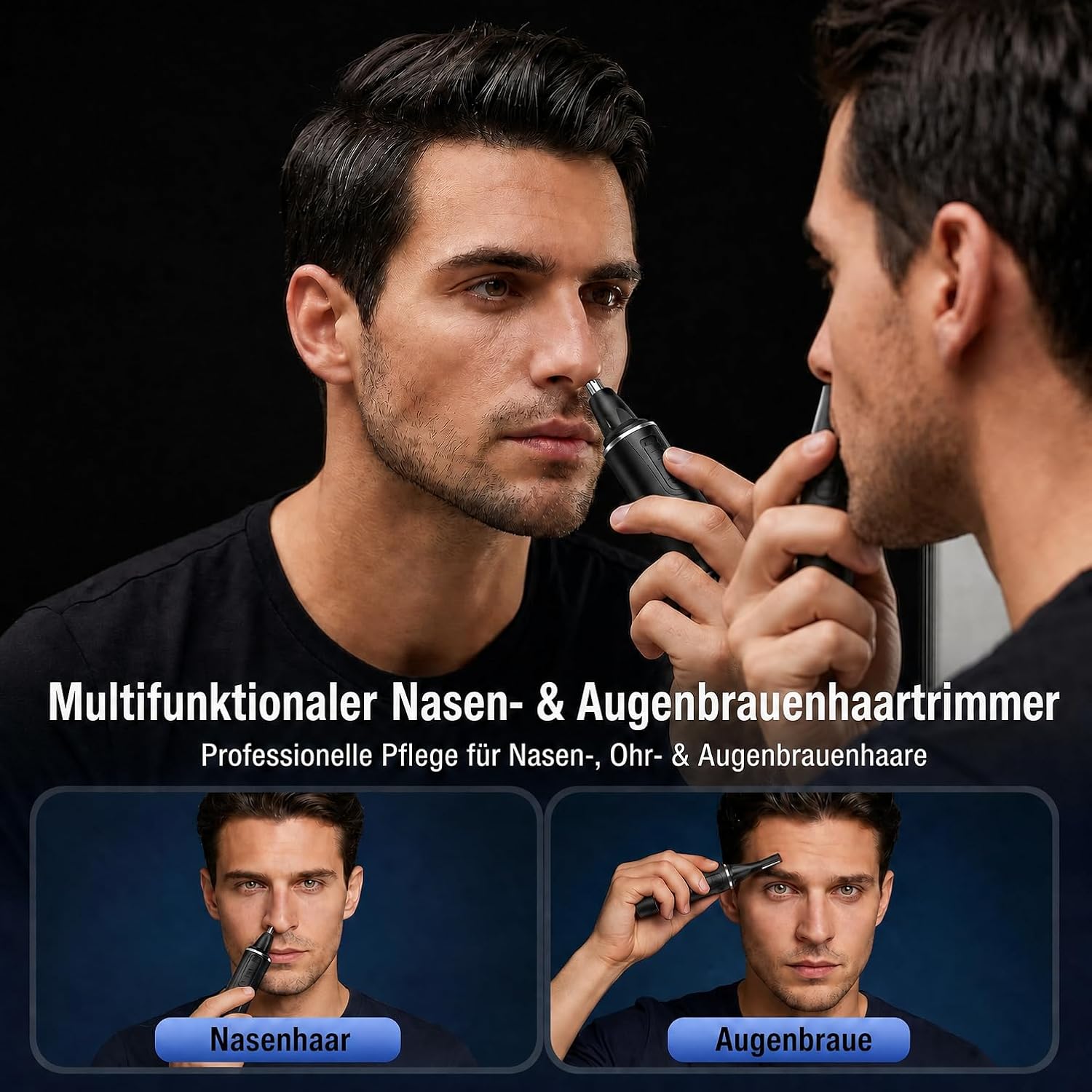 Detalle de Nasenhaartrimmer Herren 2-in-1 USB Aufladbar: Nasen- und Gesichtstrimmer mit Doppelschneideklingen