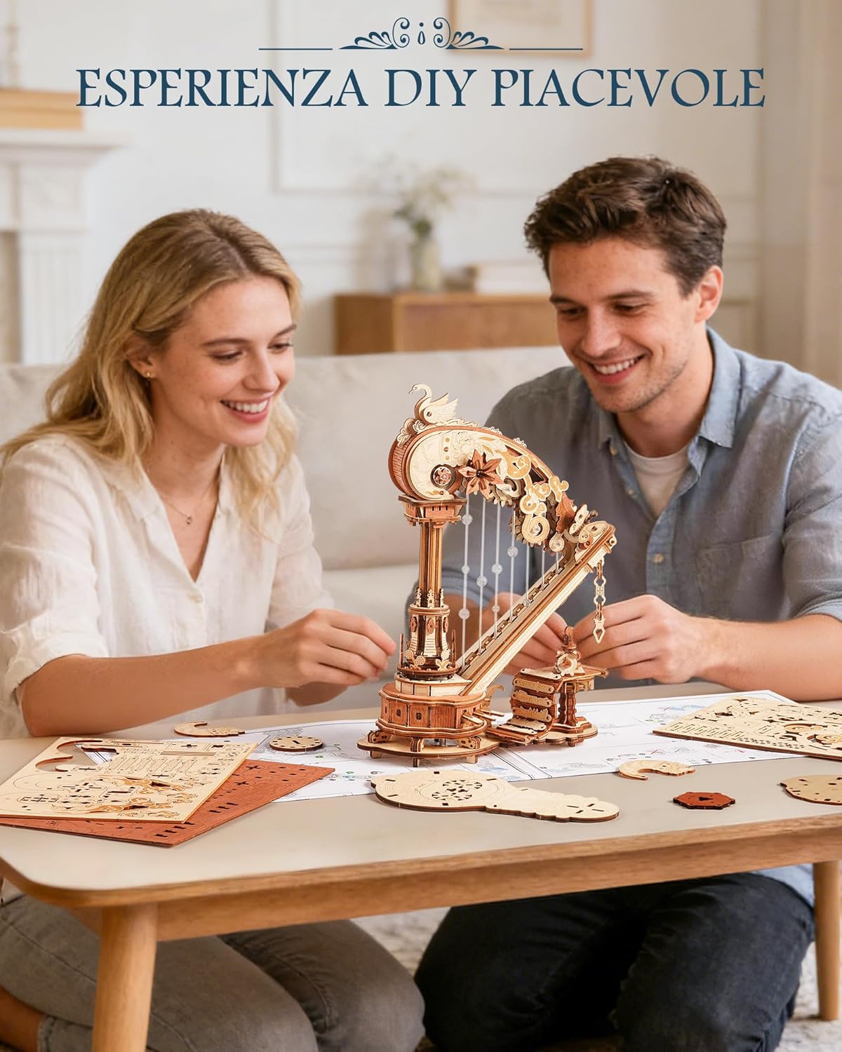 Thumbnail 5 de ROKR Arpa magica puzzle 3D in legno – Carillon meccanico in stile Rococò, regalo per appassionati