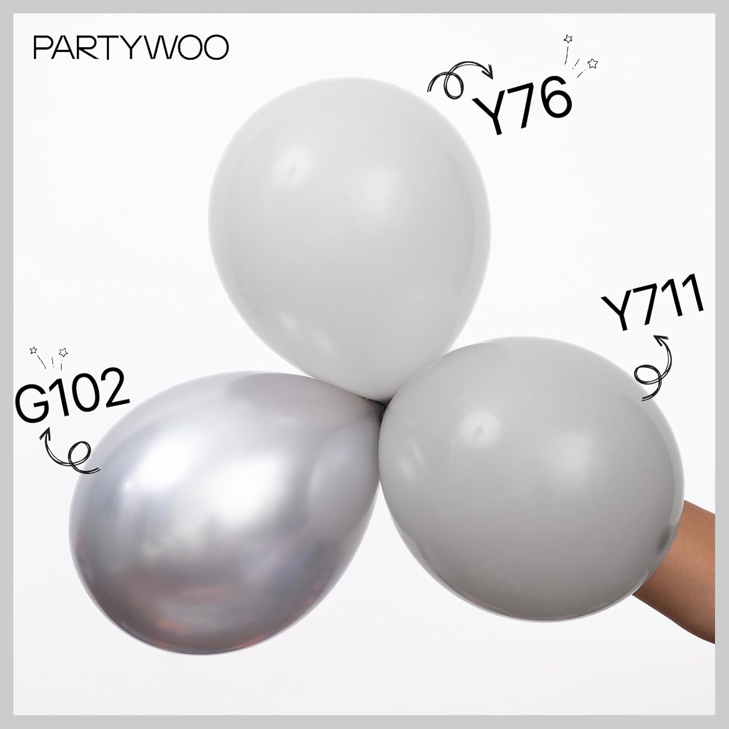 Thumbnail 4 de PartyWoo Metallic Silver Balloons, 85 pcs – Multisize Silver Latex Balloon Set for Garland, Arch, and Party Decor