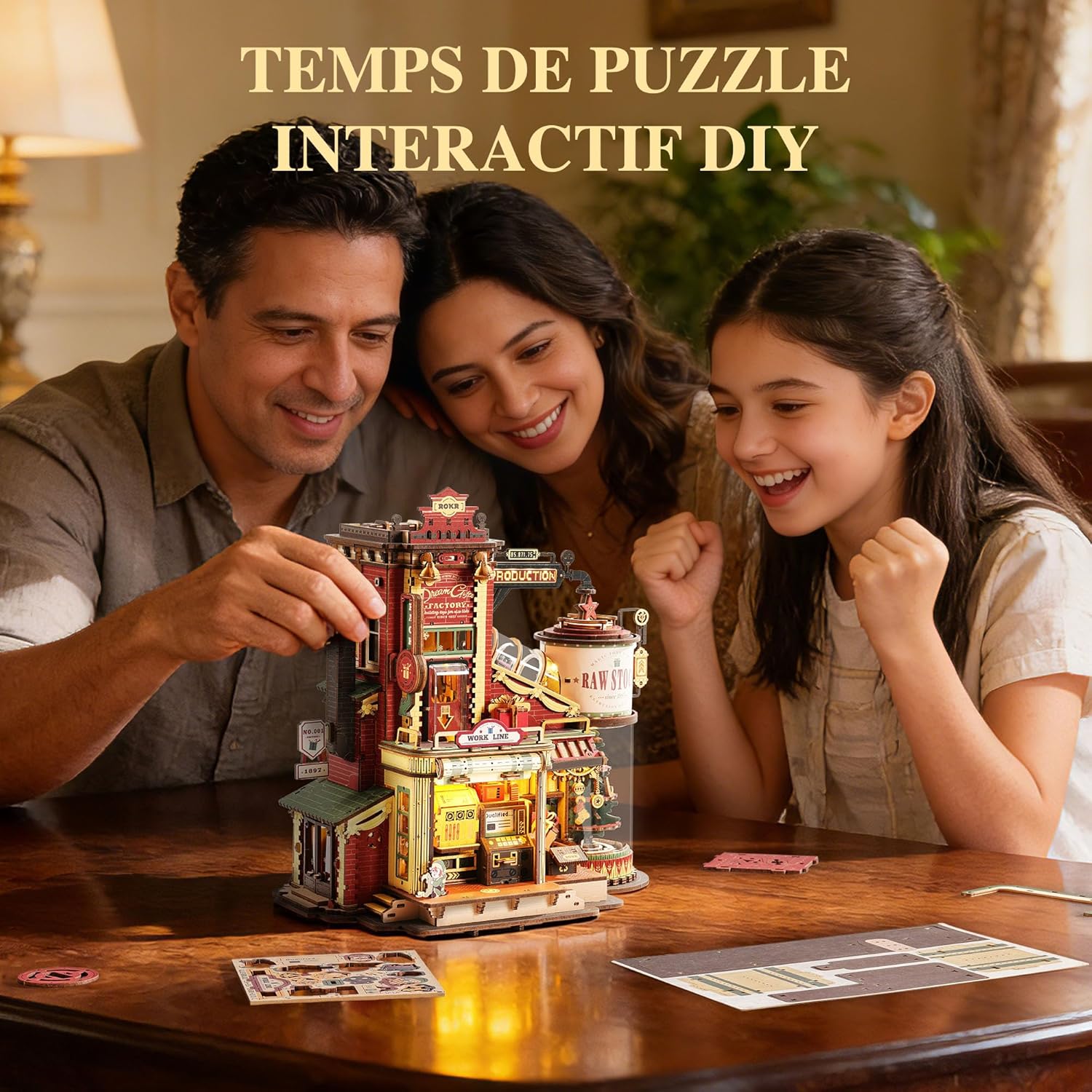 Thumbnail 6 de ROKR Dream Gift Factory Puzzle 3D en bois EAB01 – maquette à construire lumineuse, 449 pièces