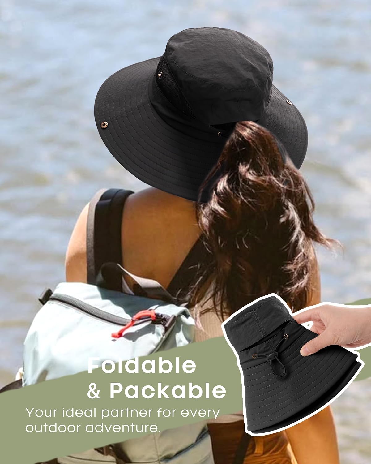 Thumbnail 3 de FURTALK Women's Sun Hat with Ponytail Hole – Wide Brim UPF 50+ for Beach and Hiking