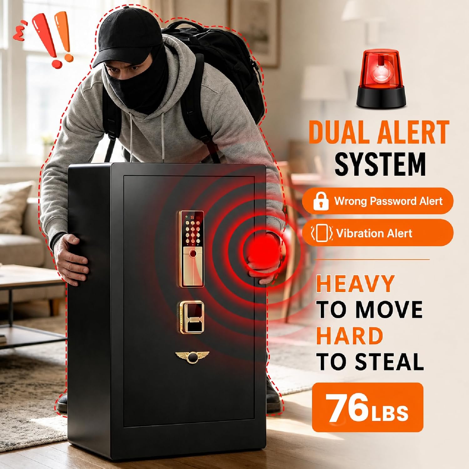 Detalle de Fireproof Biometric Safe with Gun Rack, 76 lb