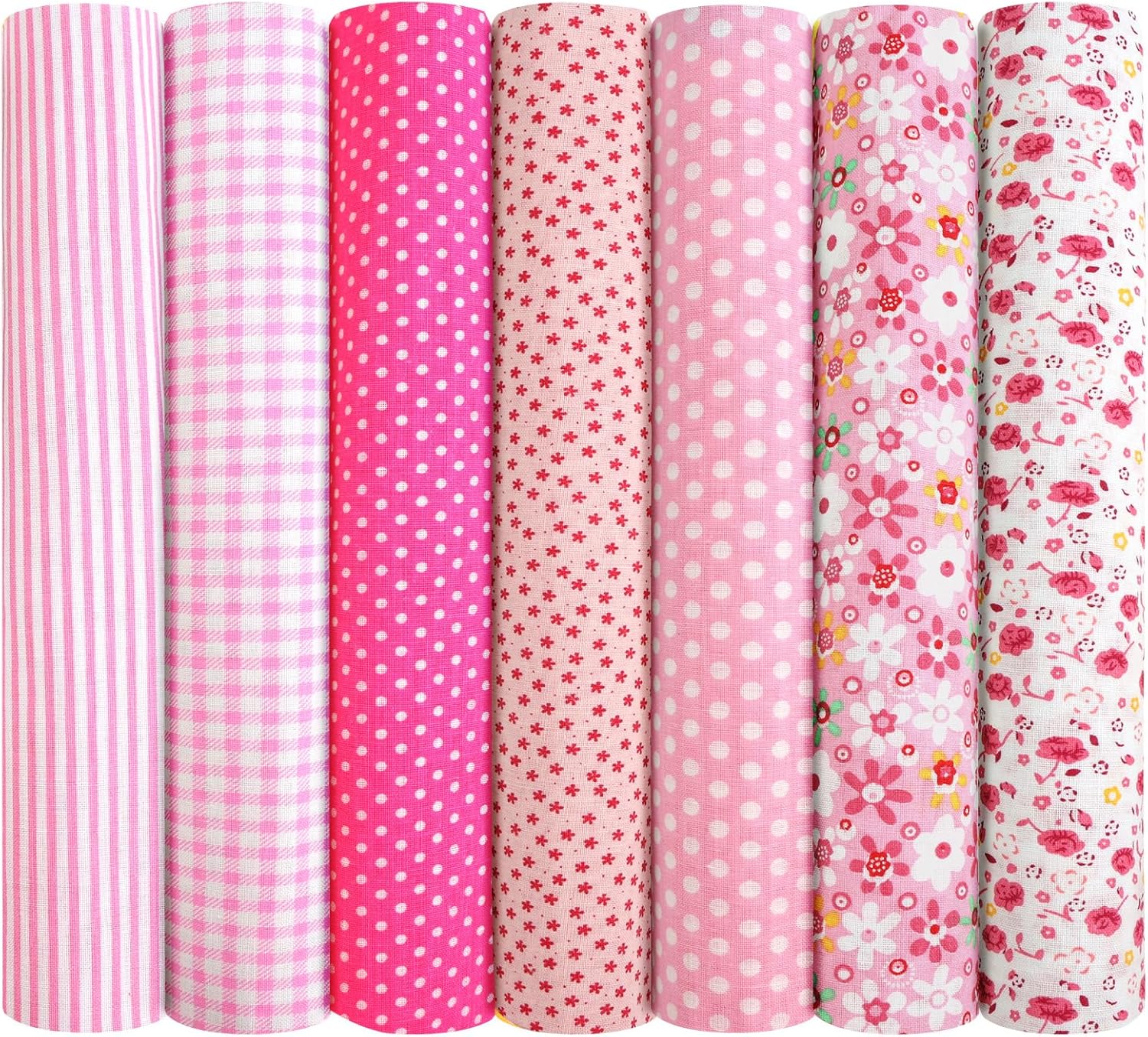 AOOSA 7pc Fabric Bundles – 20" x 20" Cotton Quilting Fabric Squares (Pink floral prints)
