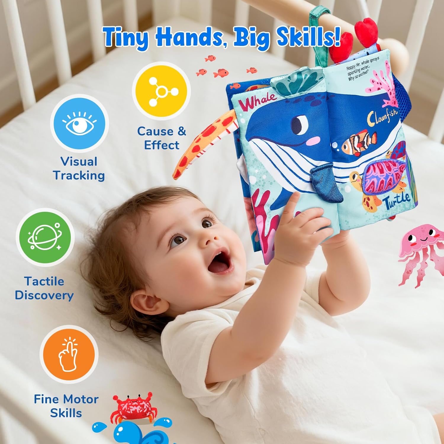 Thumbnail 5 de JoyCat Baby Books 0-6 Months: Ocean Themed Touch & Feel Cloth Book for Tummy Time