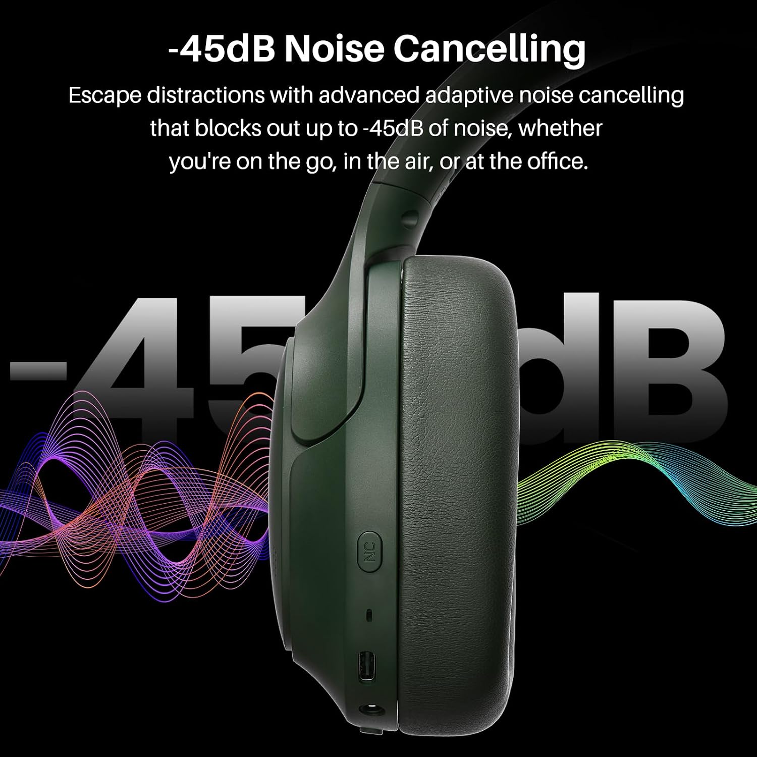Detalle 2 de TOZO HT3 Hybrid Noise-Canceling Over-Ear Headphones, 90-Hour Battery