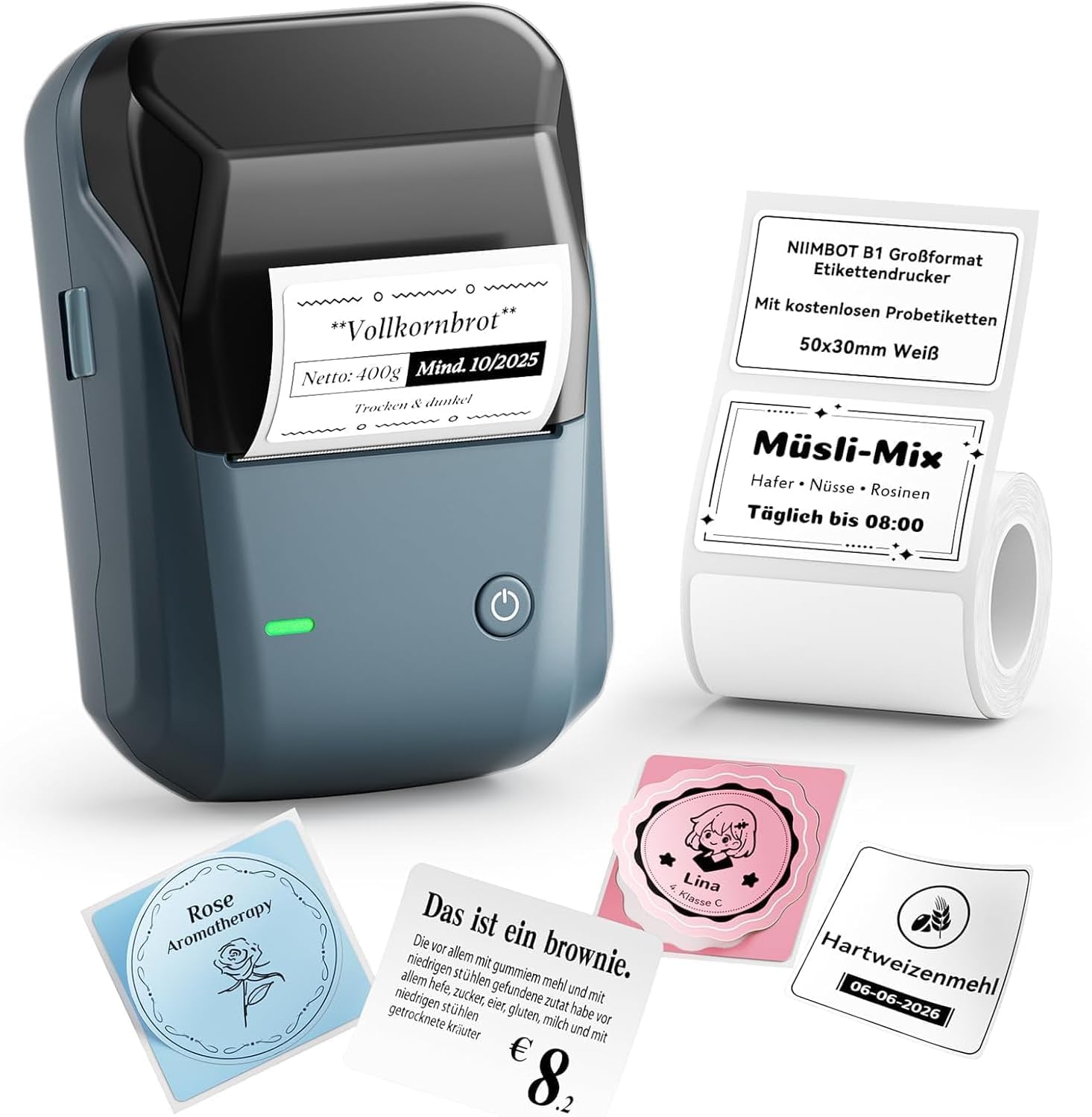 NIIMBOT B1 Etikettendrucker – wasserdichte Etiketten, Bluetooth, 20–50 mm Druckbreite