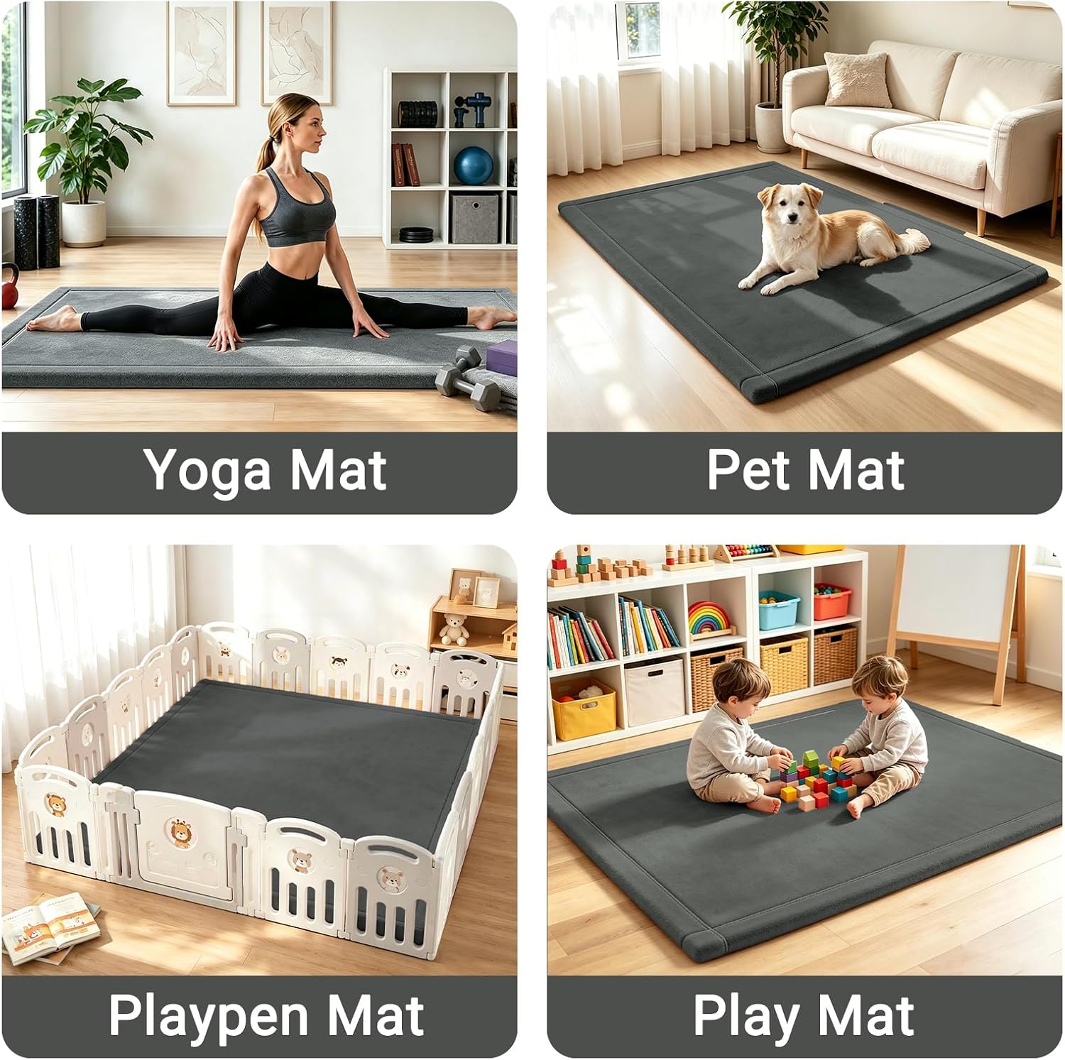 Detalle de Capslpad Baby Play Mat for Floor, 150x200 cm – Large Non-Slip Memory Foam Rug in Grey