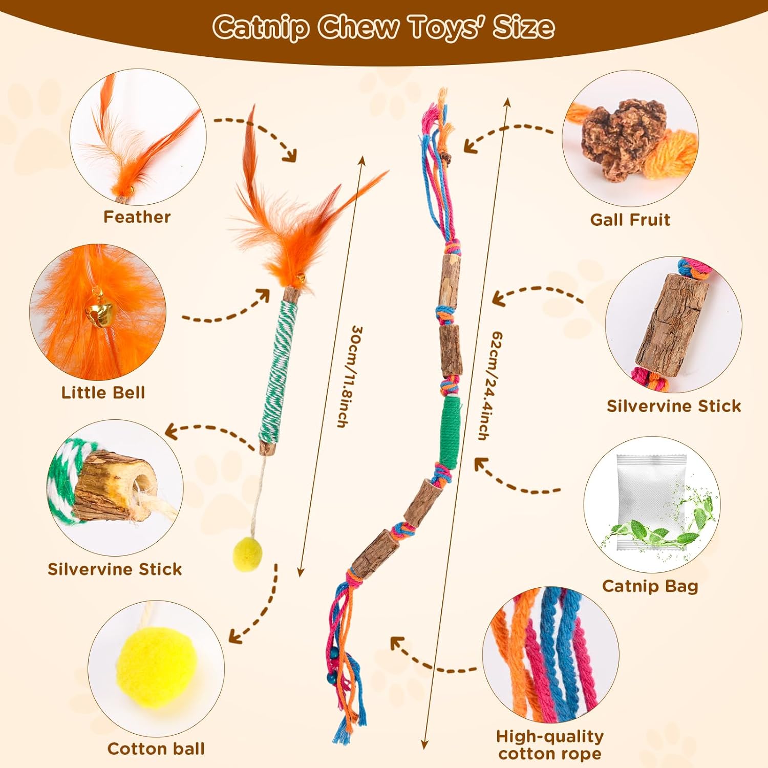 Detalle de Uyubao Cat Toys: 8Pcs Cat Chew Ropes & Silvervine Sticks Set for Indoor Cats