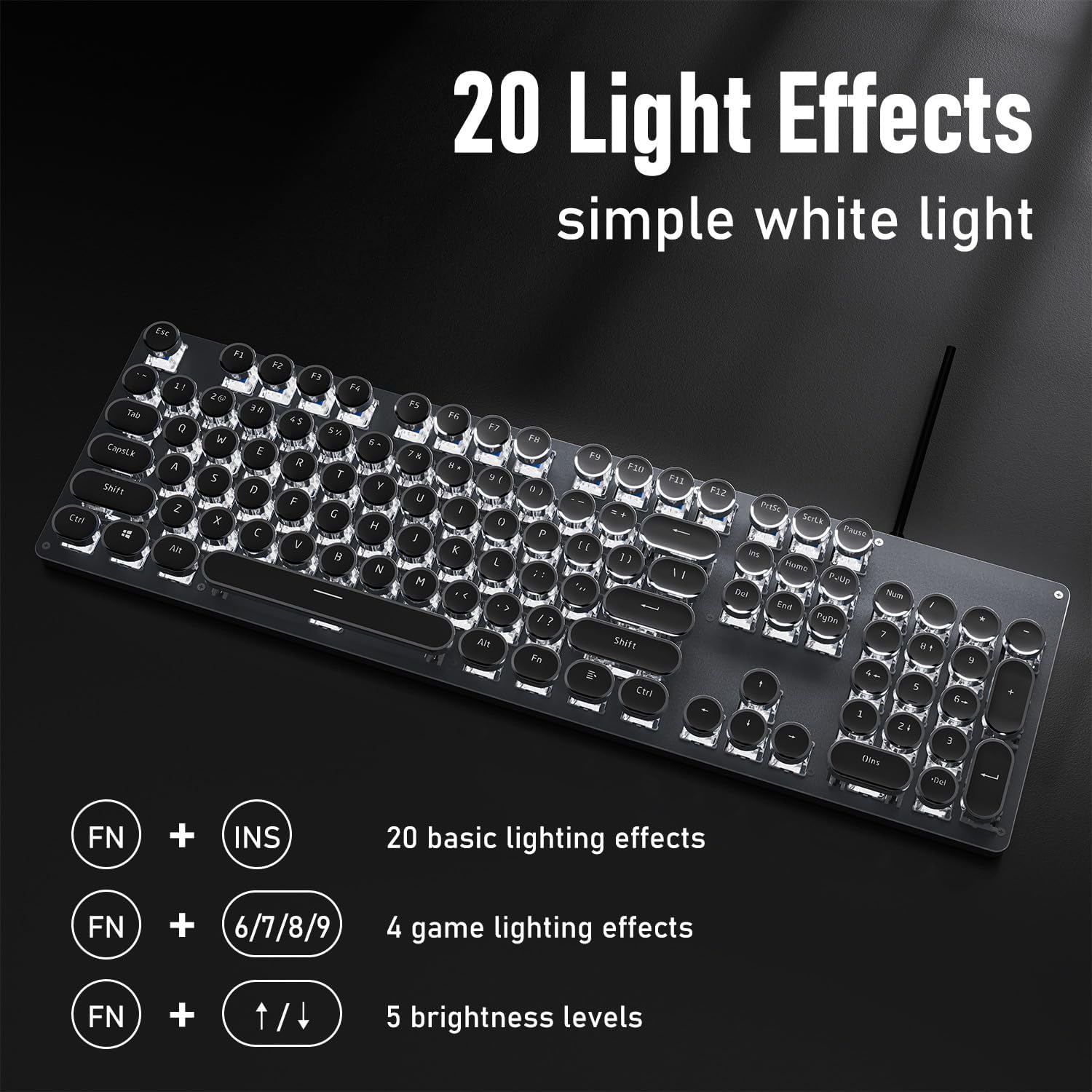 Thumbnail 2 de SEUNKWANG Typewriter Style Mechanical Gaming Keyboard TK100 with White Backlight