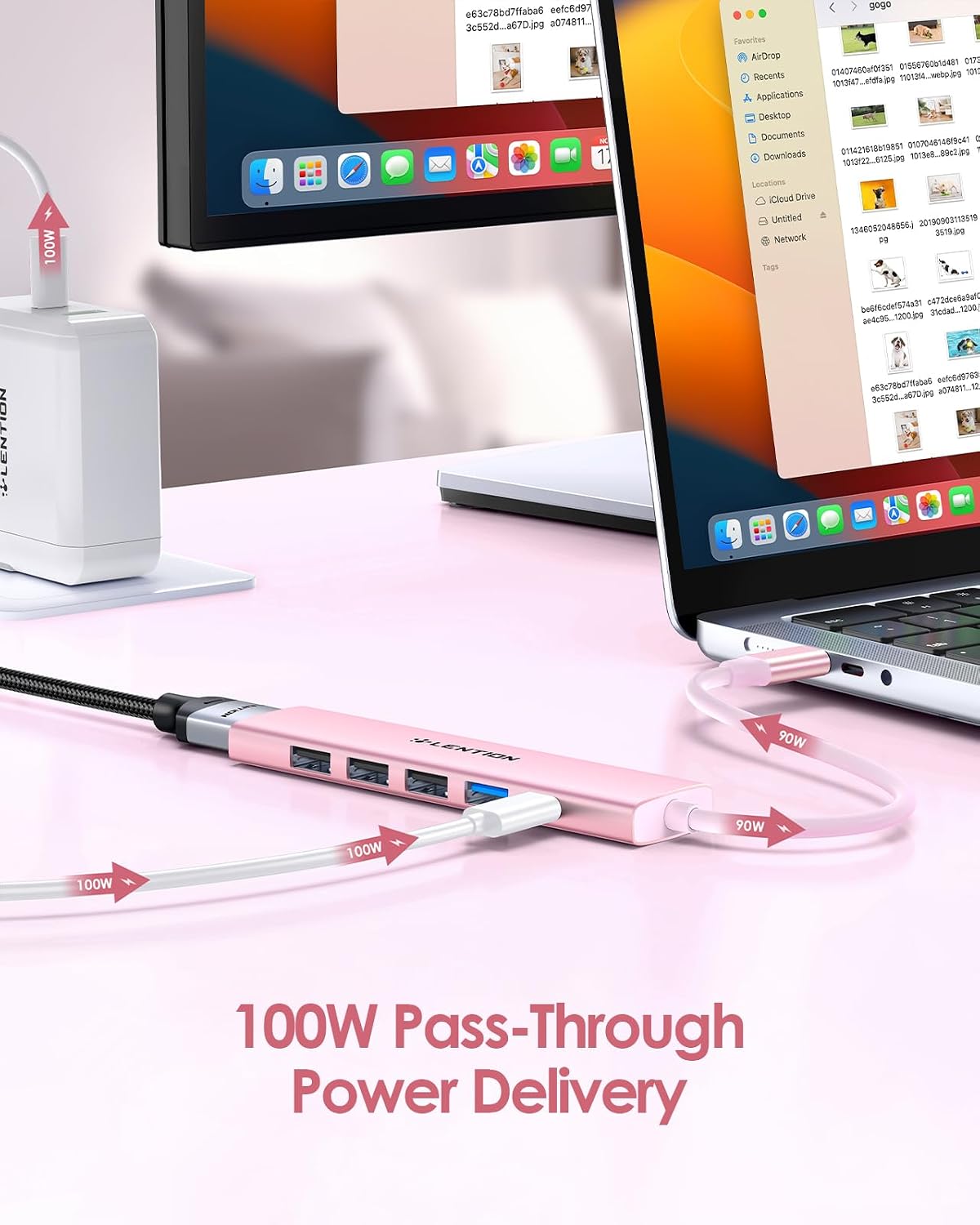 Detalle de LENTION USB-C Hub Multiport Adapter (100W PD, 4K HDMI, USB 3.0 + 3× USB 2.0) for MacBook, Chromebook & iPhone