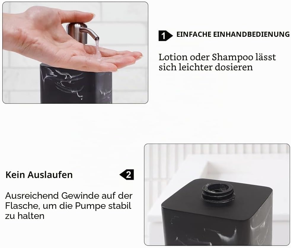 Thumbnail 3 de Suanti Seifenspender 425 ml – quadratisch, Pumpe aus gebürstetem Nickel, nachfüllbar, schwarzer Marmor-Stil