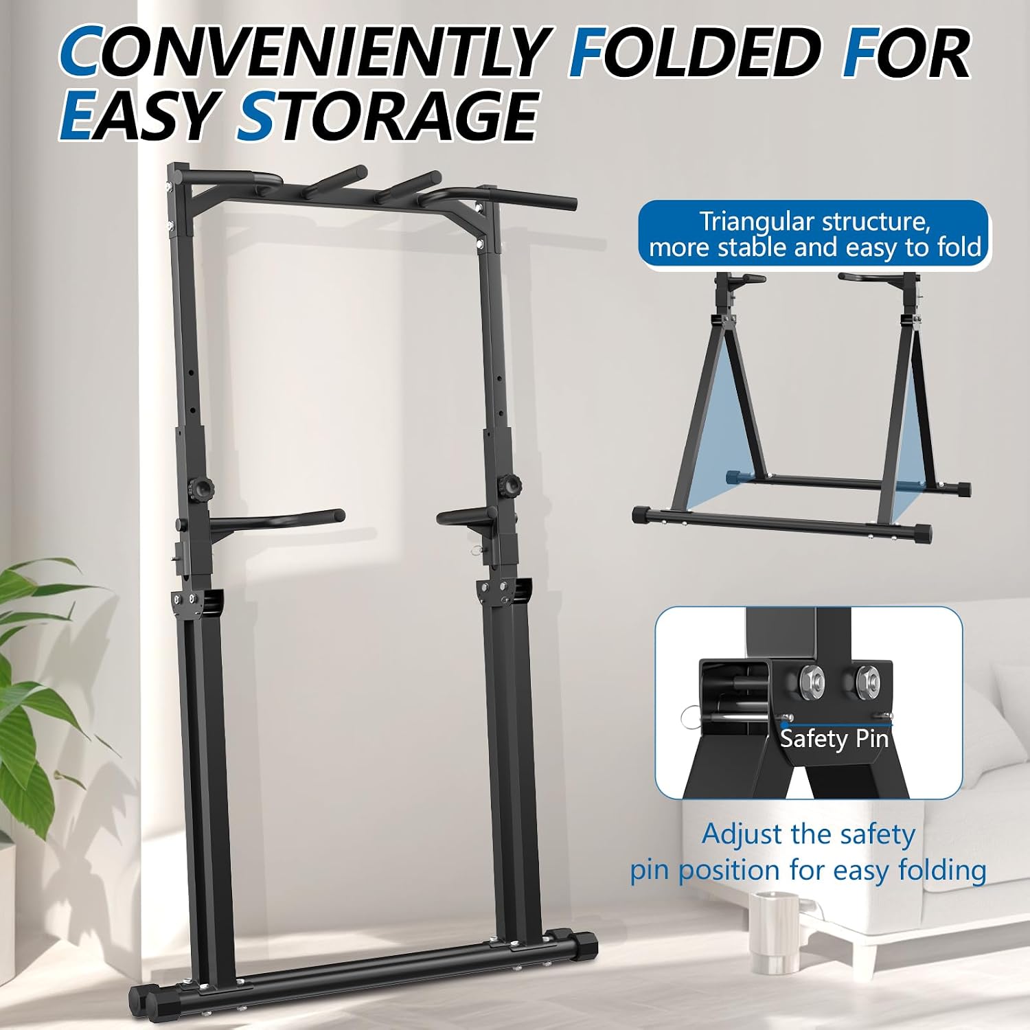Detalle de STACOO Foldable Pull-Up Station, Adjustable Power Tower in Alloy Steel